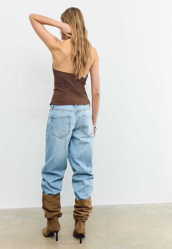 Stradivarius Halterneck Bengaline Top Brown M