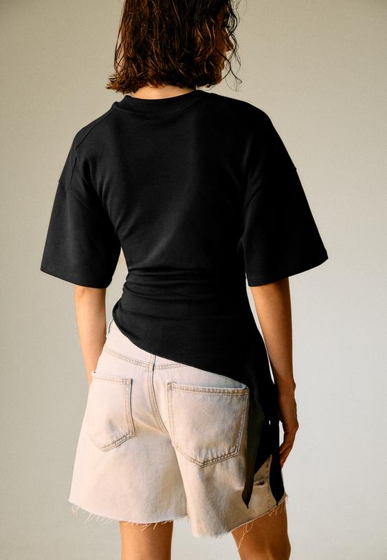 Stradivarius Asymmetric Short Sleeve T-Shirt Black S