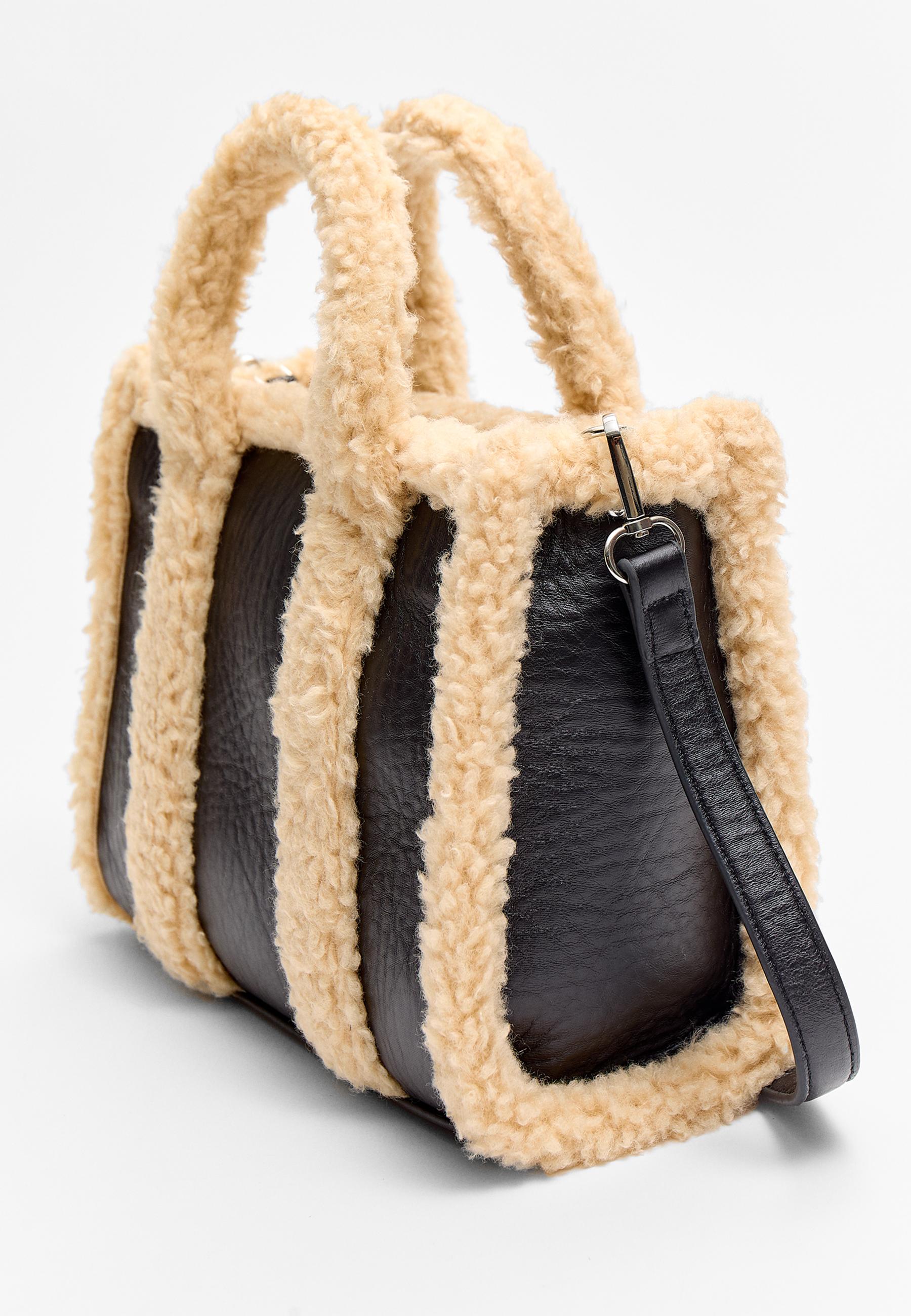 Faux shearling lined tote bag