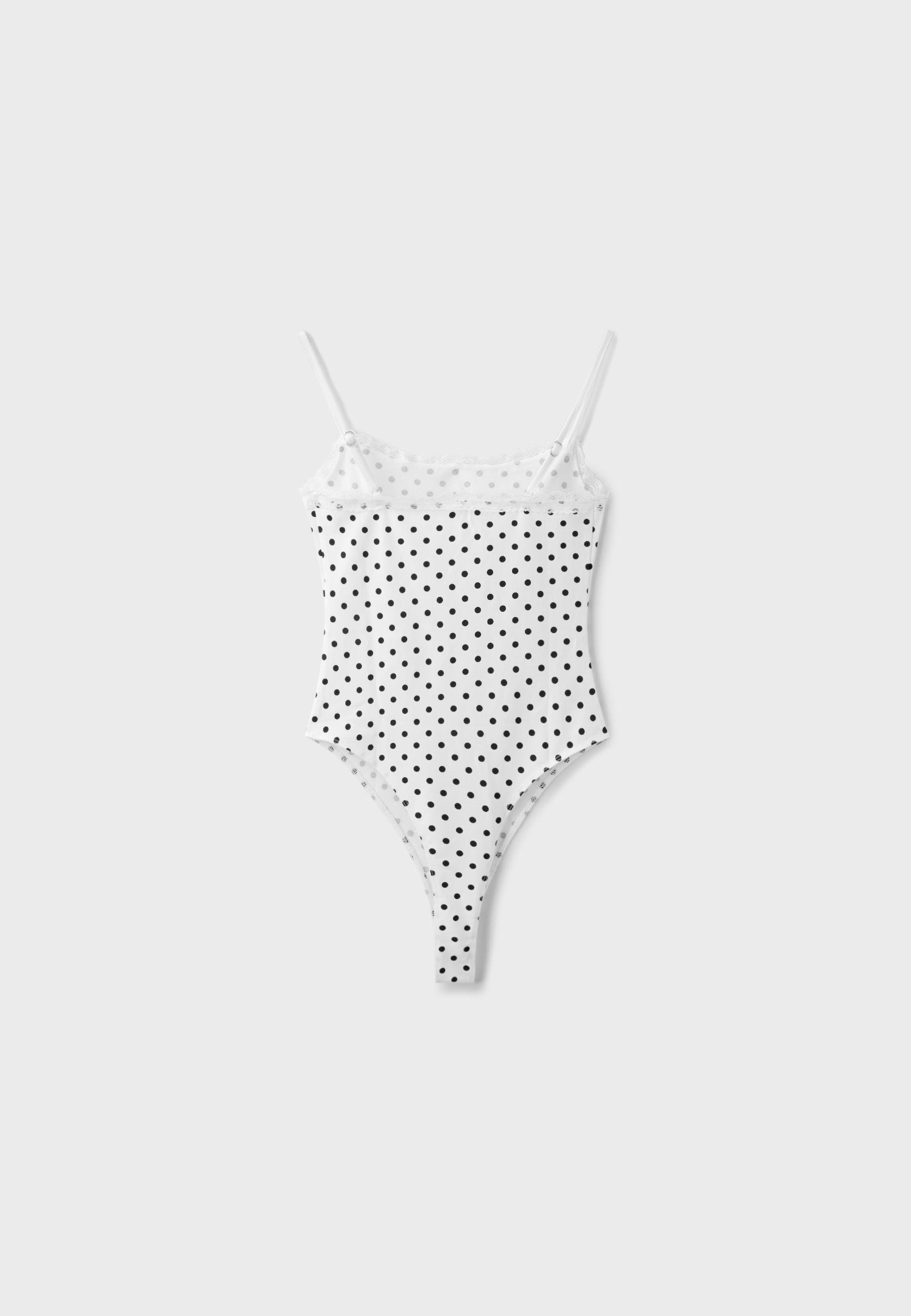 Bodysuit with blonde lace detail — GREY DENIM WASH