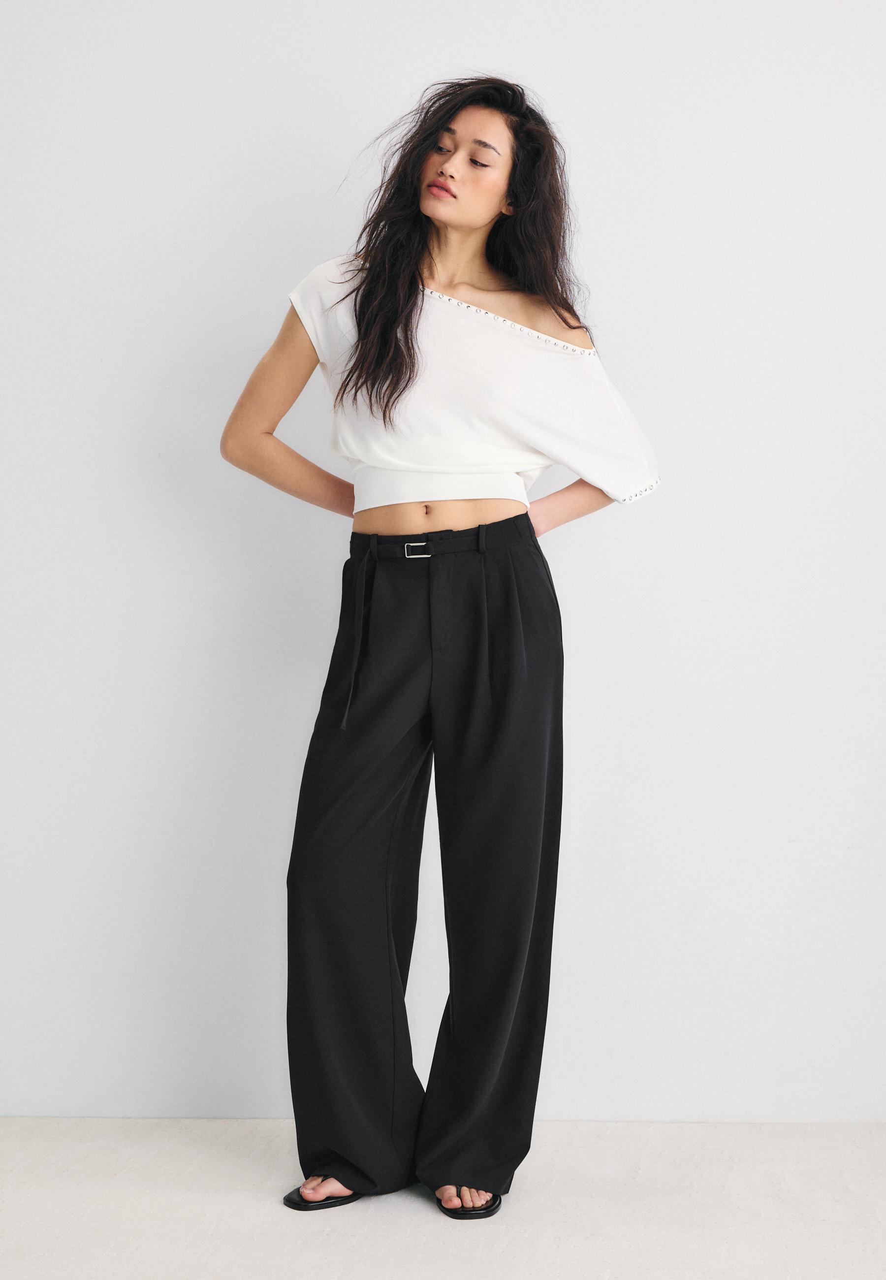 Wide-leg trousers with buckle detail - Women's fashion