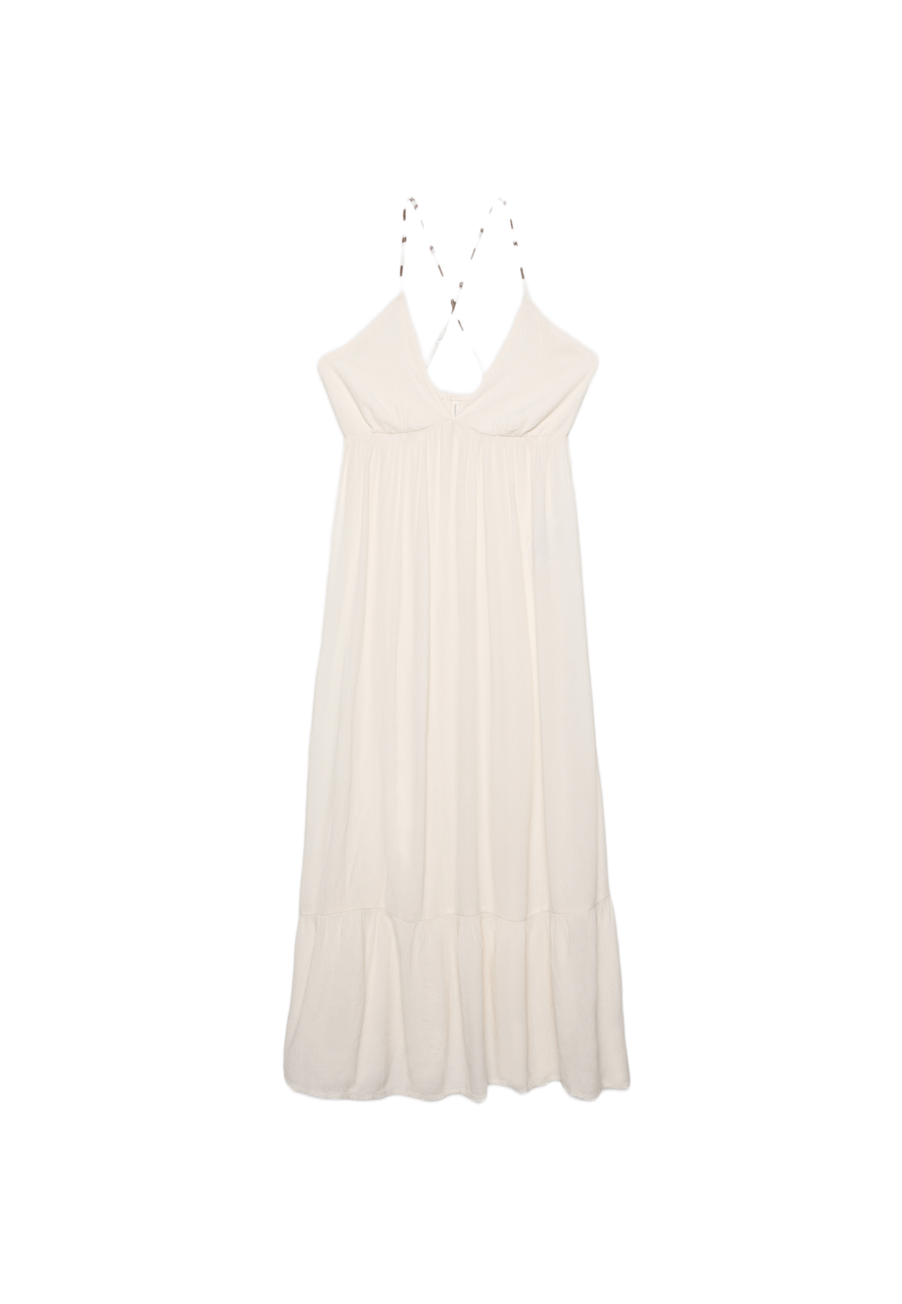Long crepe dress with beading straps — Vanilla