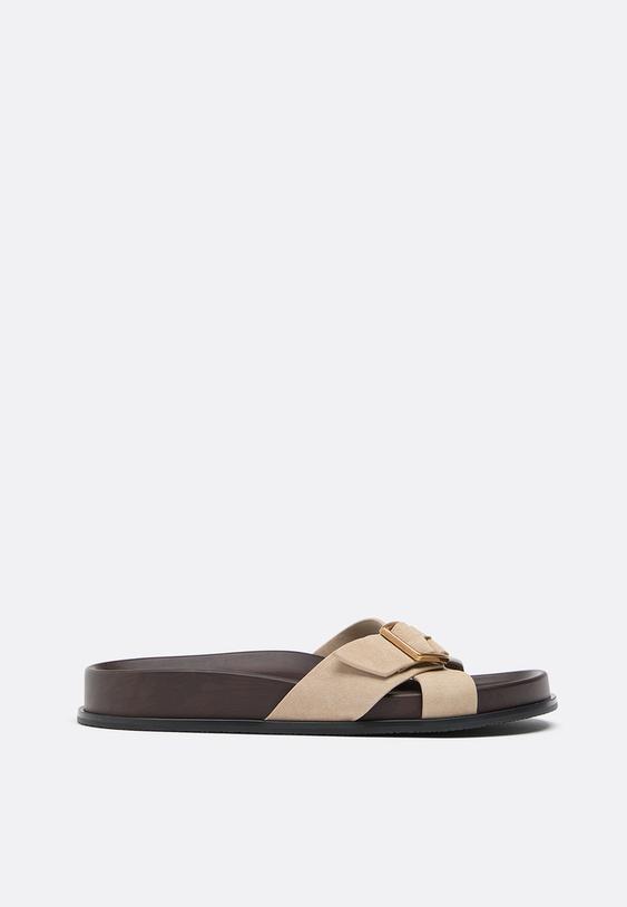 sandalias planas cruzadas piel