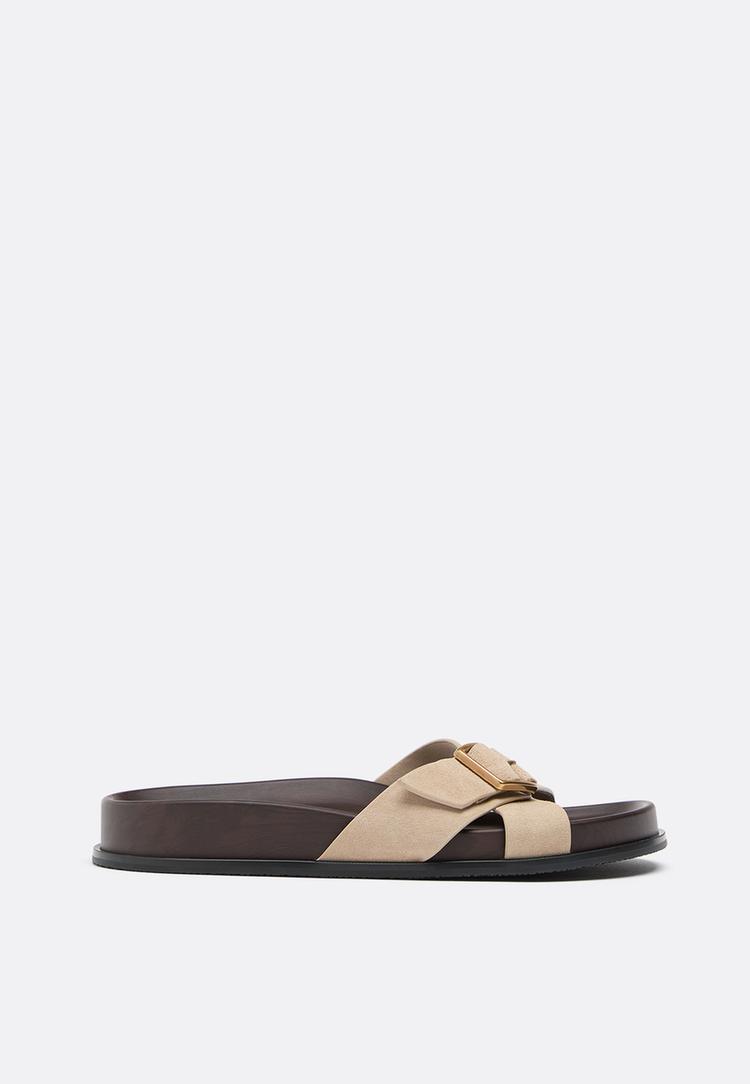 sandalias planas cruzadas piel
