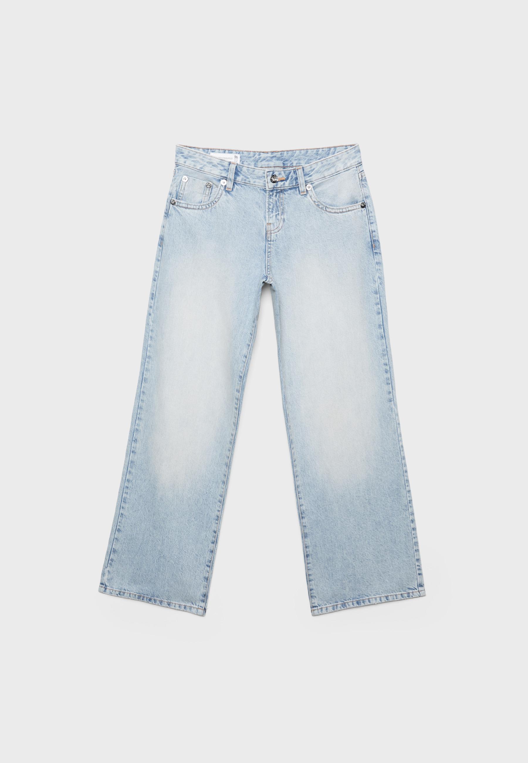 Low-rise straight jeans with studded pockets — OVERDYED BLUE DENIM