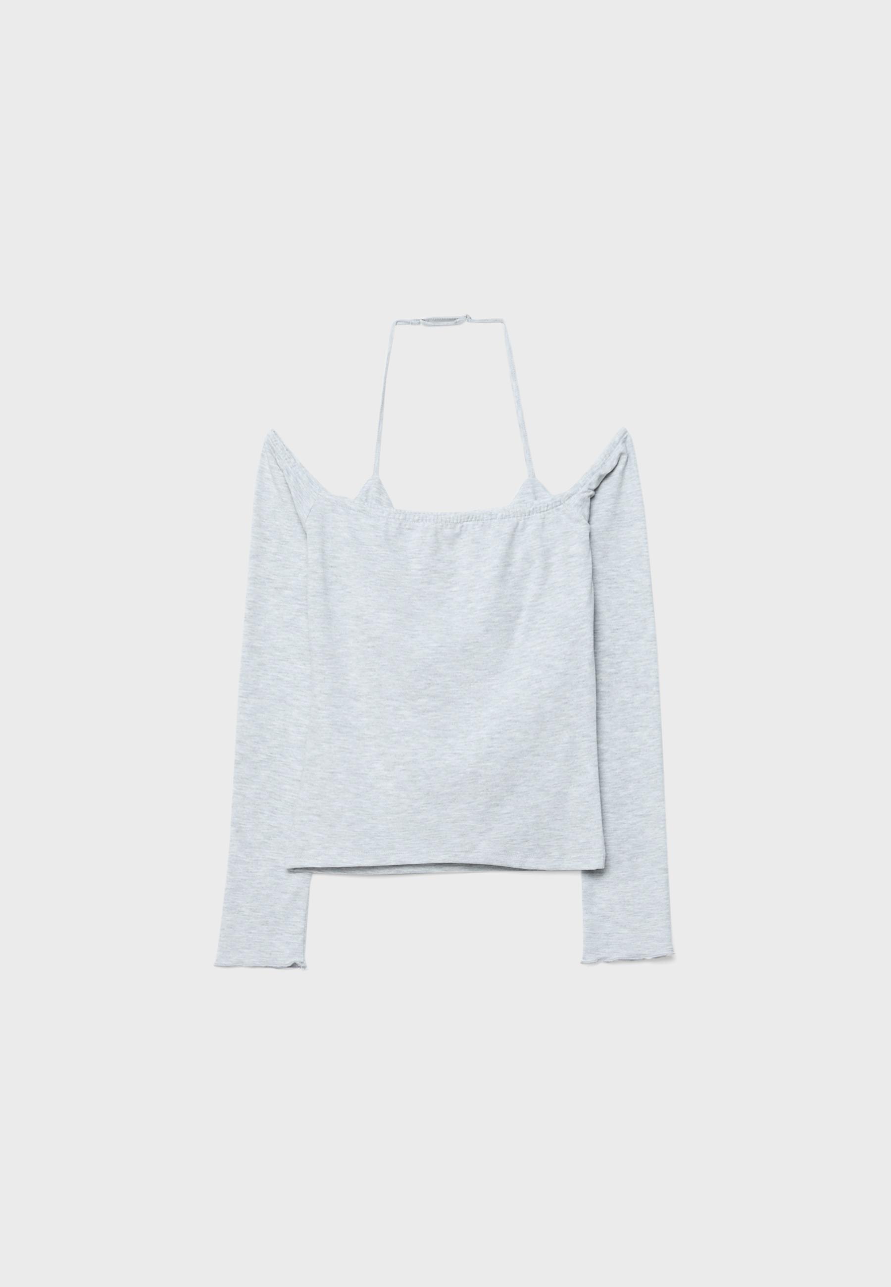 Long sleeve halter neck T-shirt — Grey melange