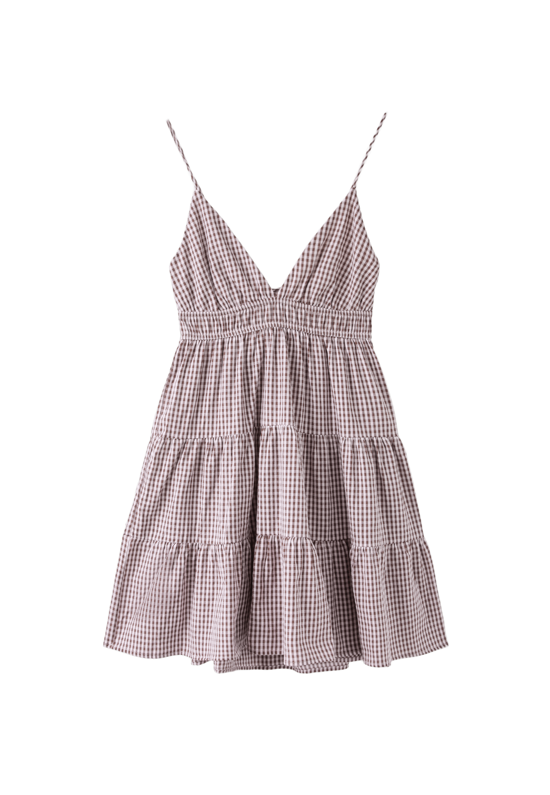 Gingham short dress with open back — GREY DENIM WASH
