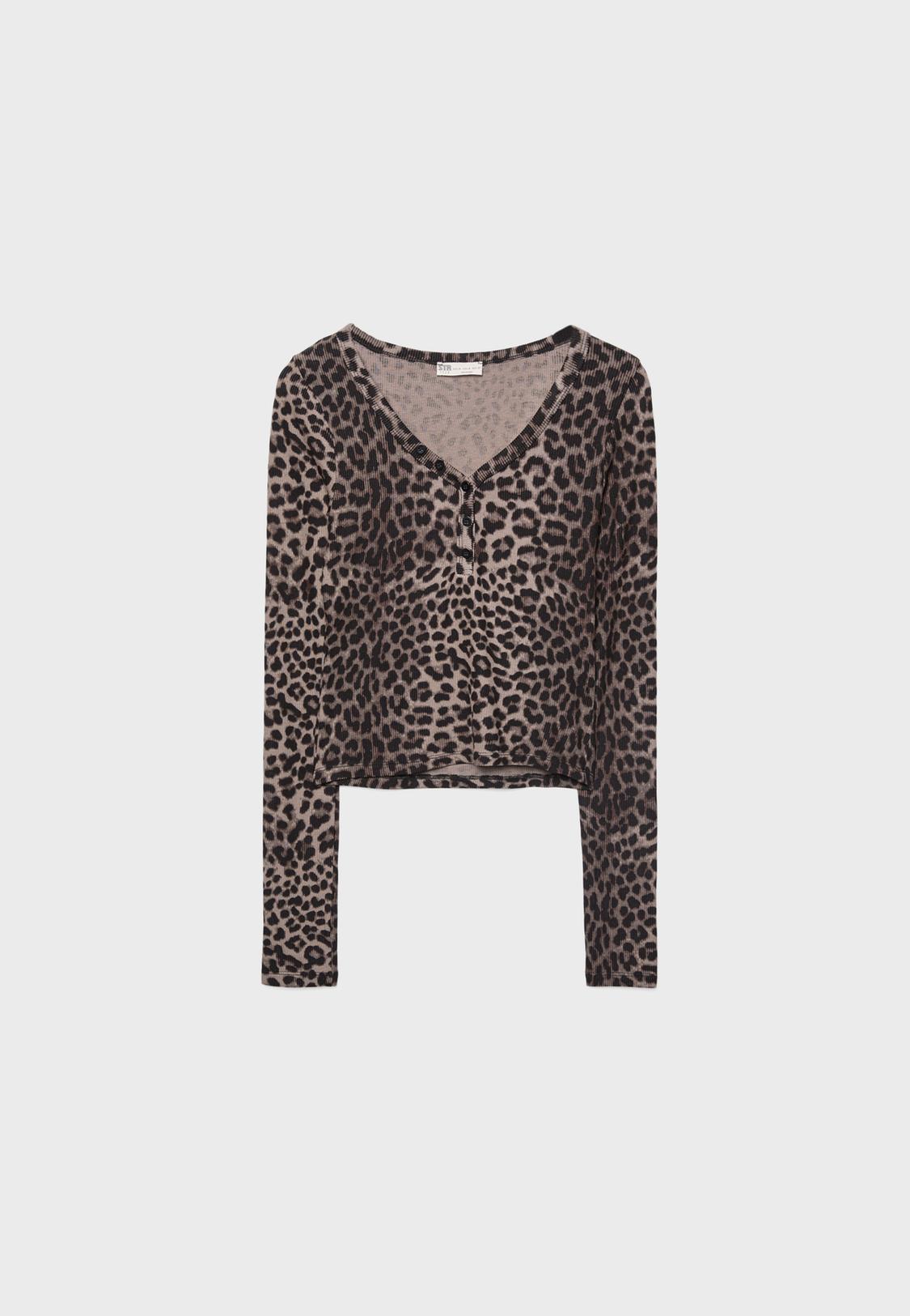 Animal Print Trim Boat-Neck Tunic