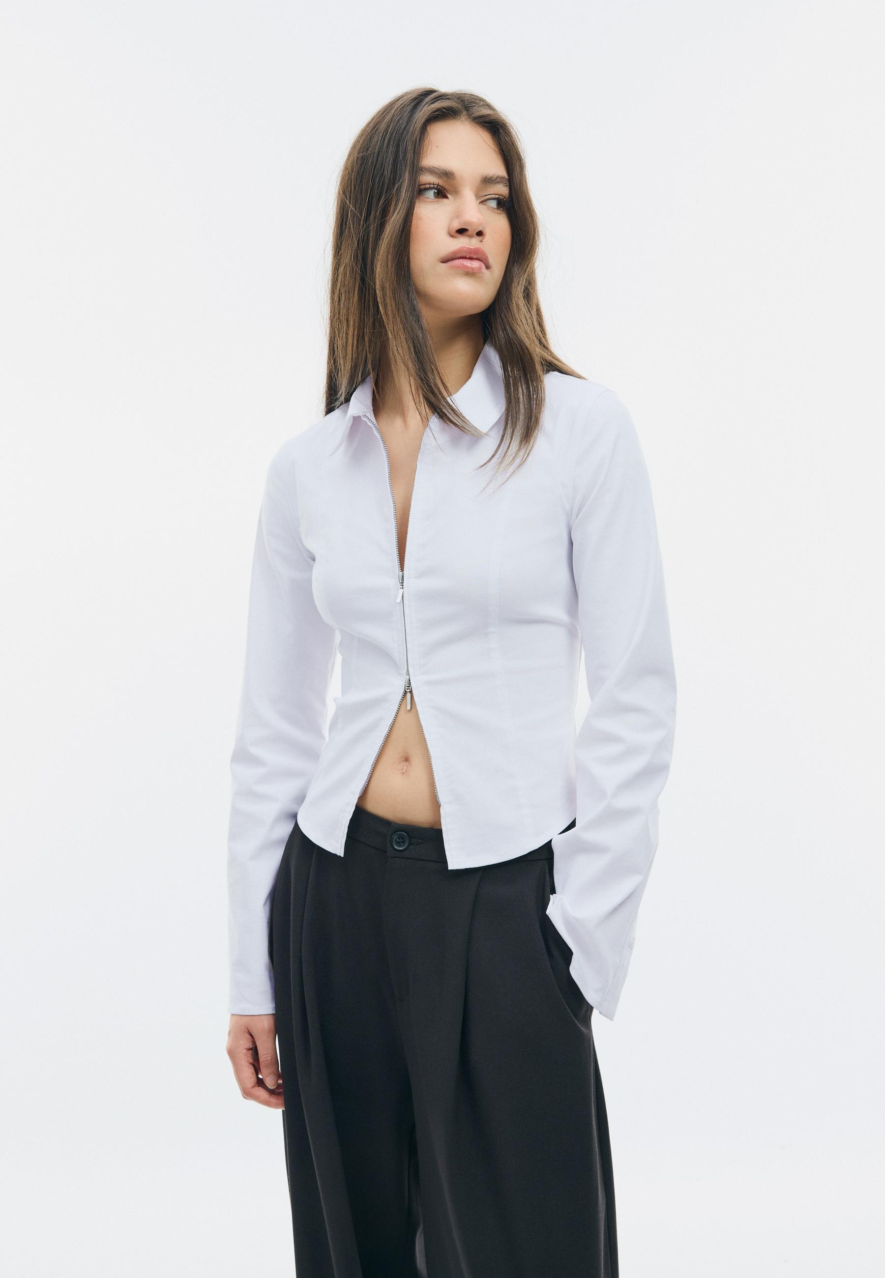 Fitted double zip bengaline shirt - Women's fashion | Stradivarius