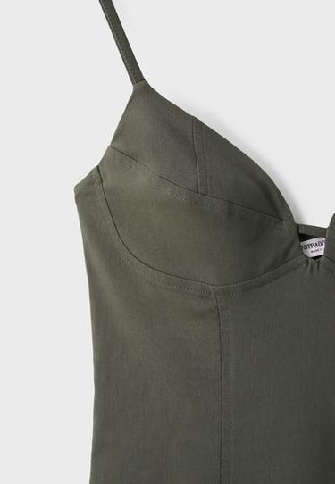 Strappy Bengaline midi dress — Khaki 9