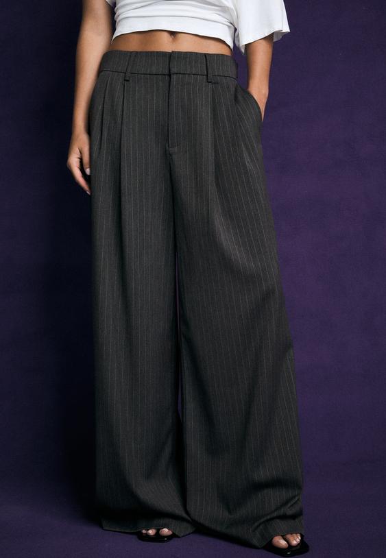 pantalon wideleg a rayures