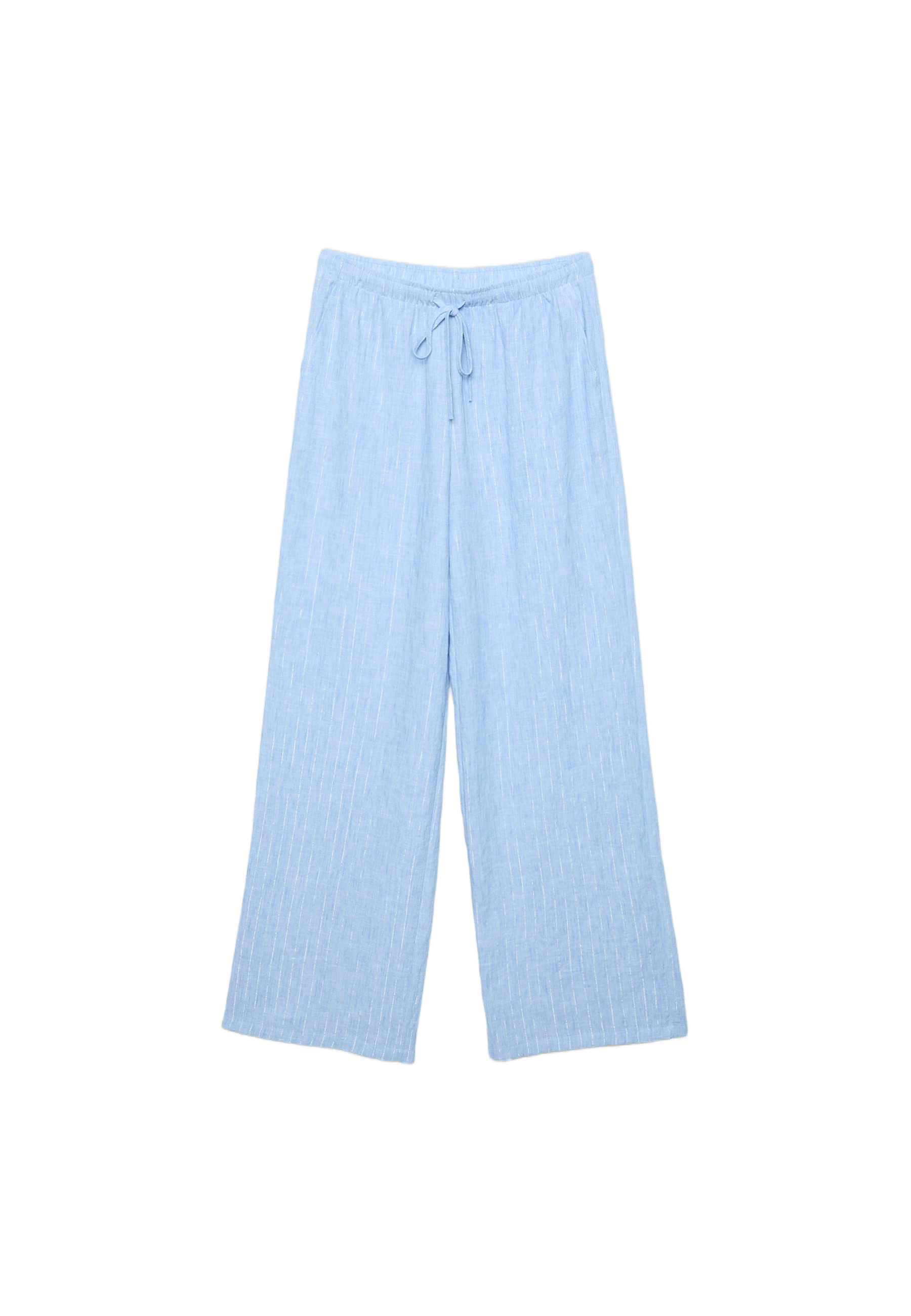 Flowing metallic thread linen-effect trousers — Blue