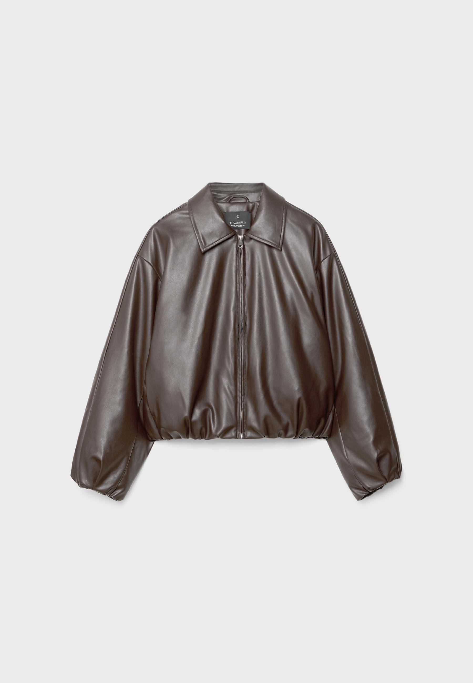 Padded leather effect bomber jacket — Brown