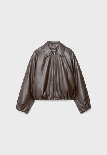 Leather effect quilted bomber jacket — Brown 7