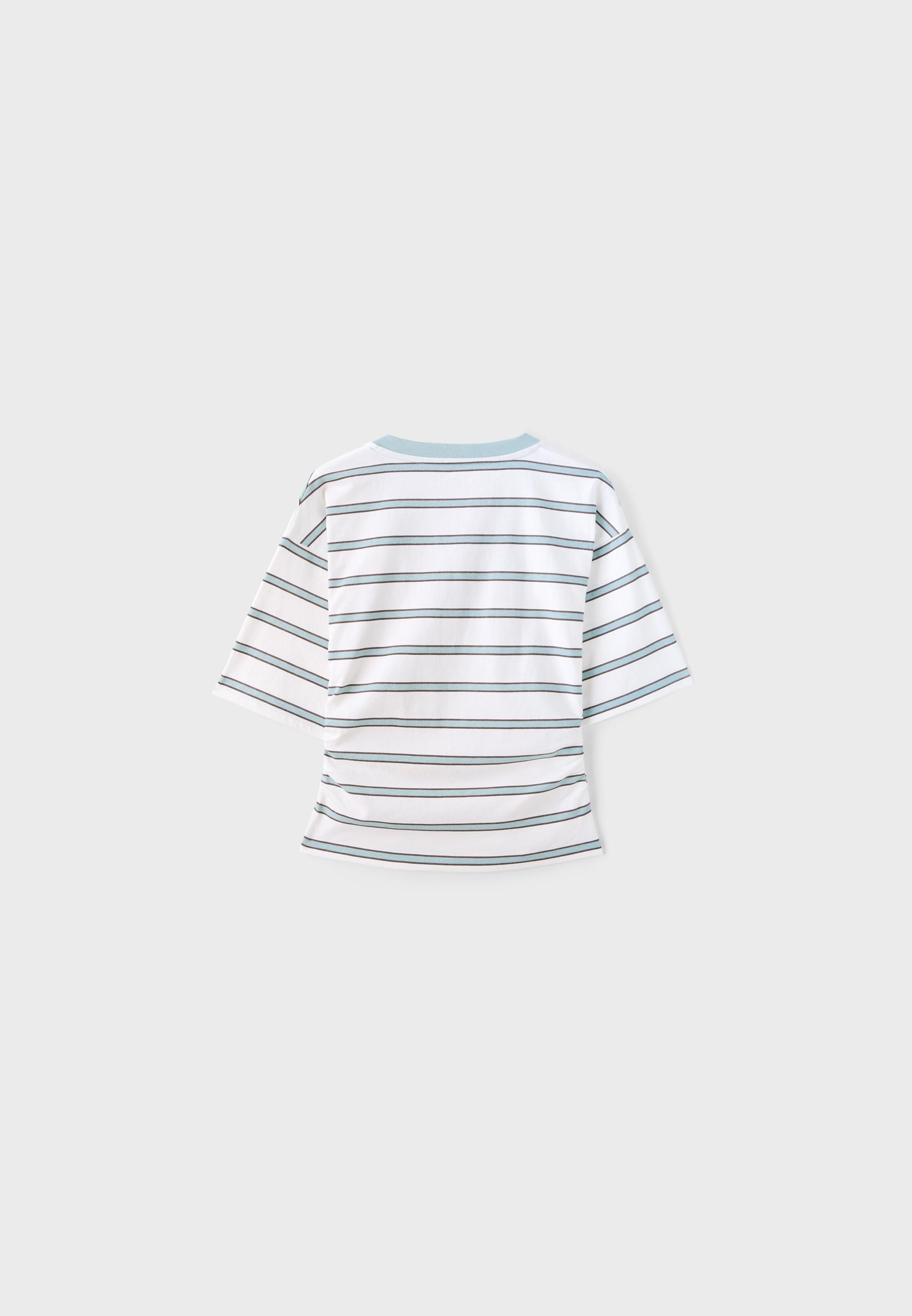 Striped V-neck kimono sleeve T-shirt — Pastel green