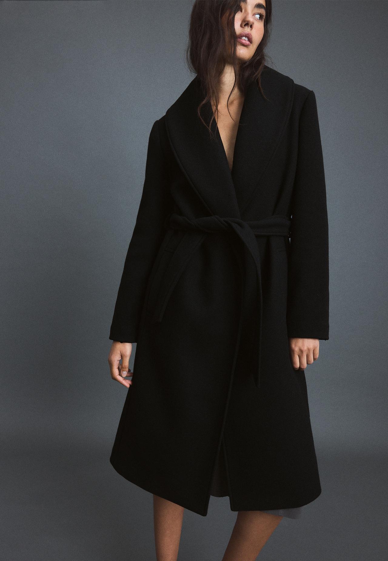 Wool-blend faux fur collar coat — Black