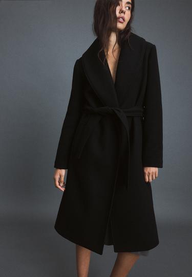 Wool-blend faux fur collar coat — Black 3