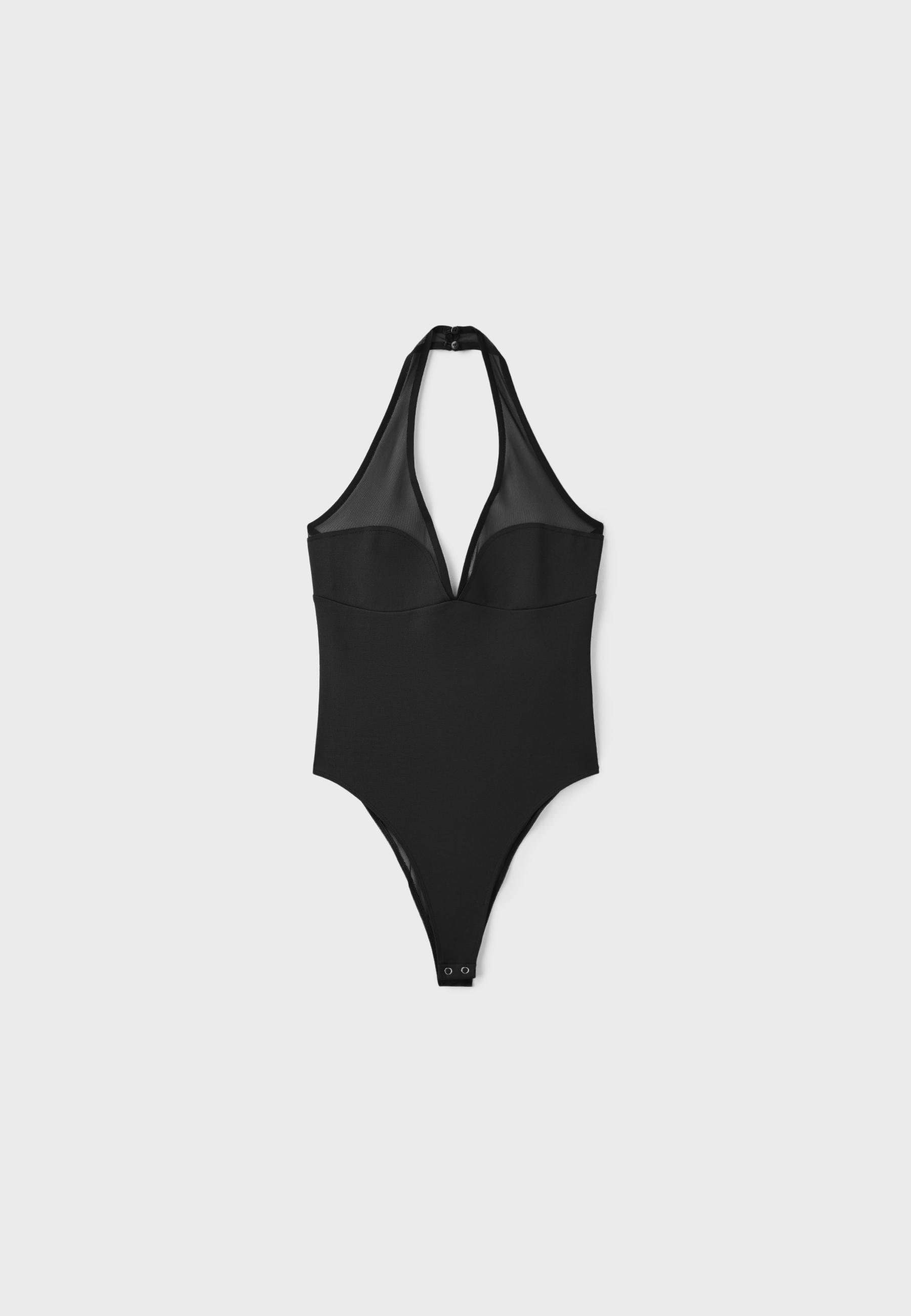 Mesh halter bodysuit — Black