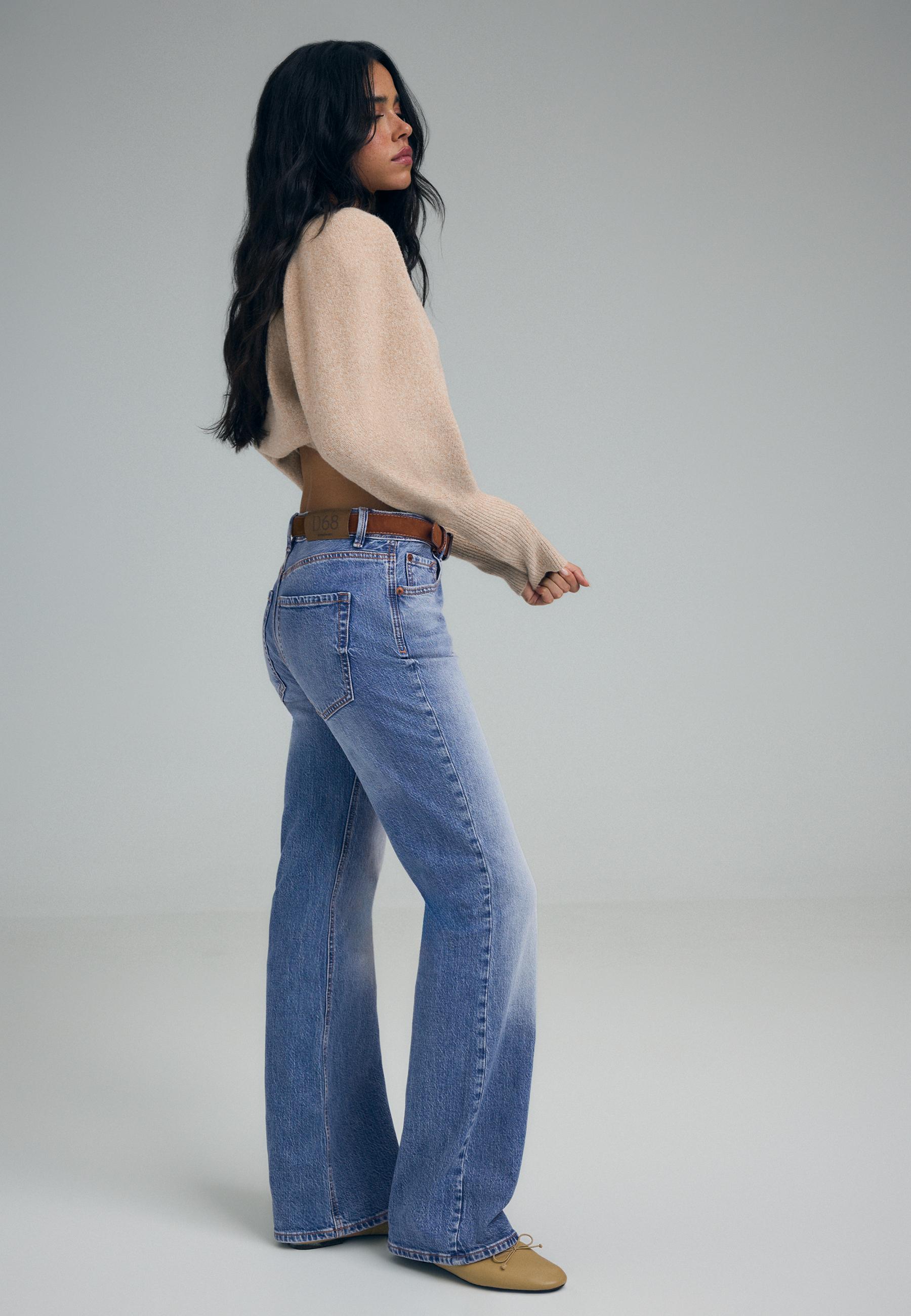 Stradivarius D68 Τζιν Παντελόνι Bootcut Fit Με Ζώνη Μπλε Μεσαιο 40