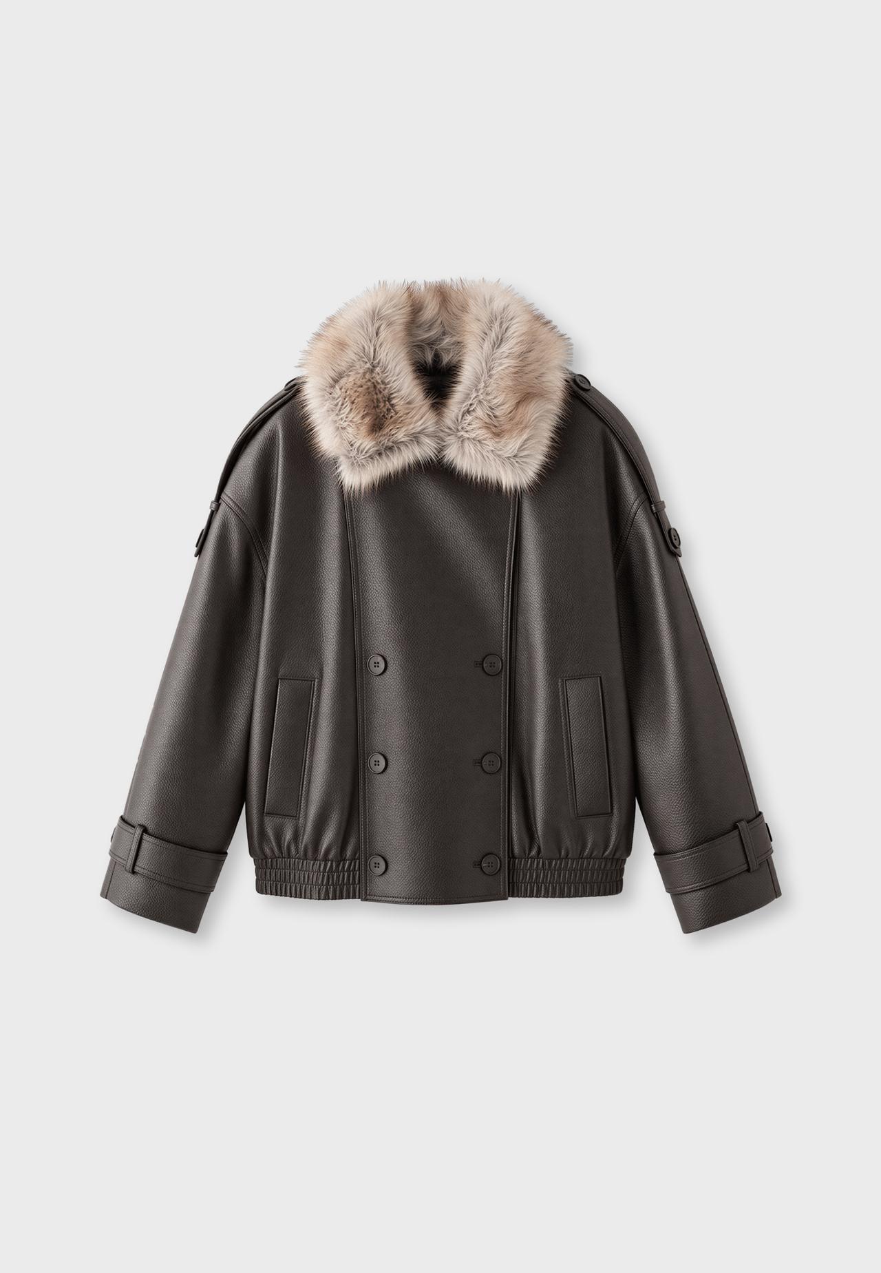 Padded jacket with faux fur collar detail — Brown