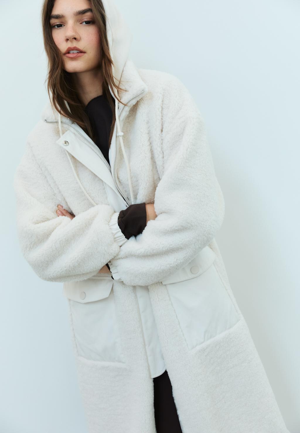 Long faux shearling lined coat