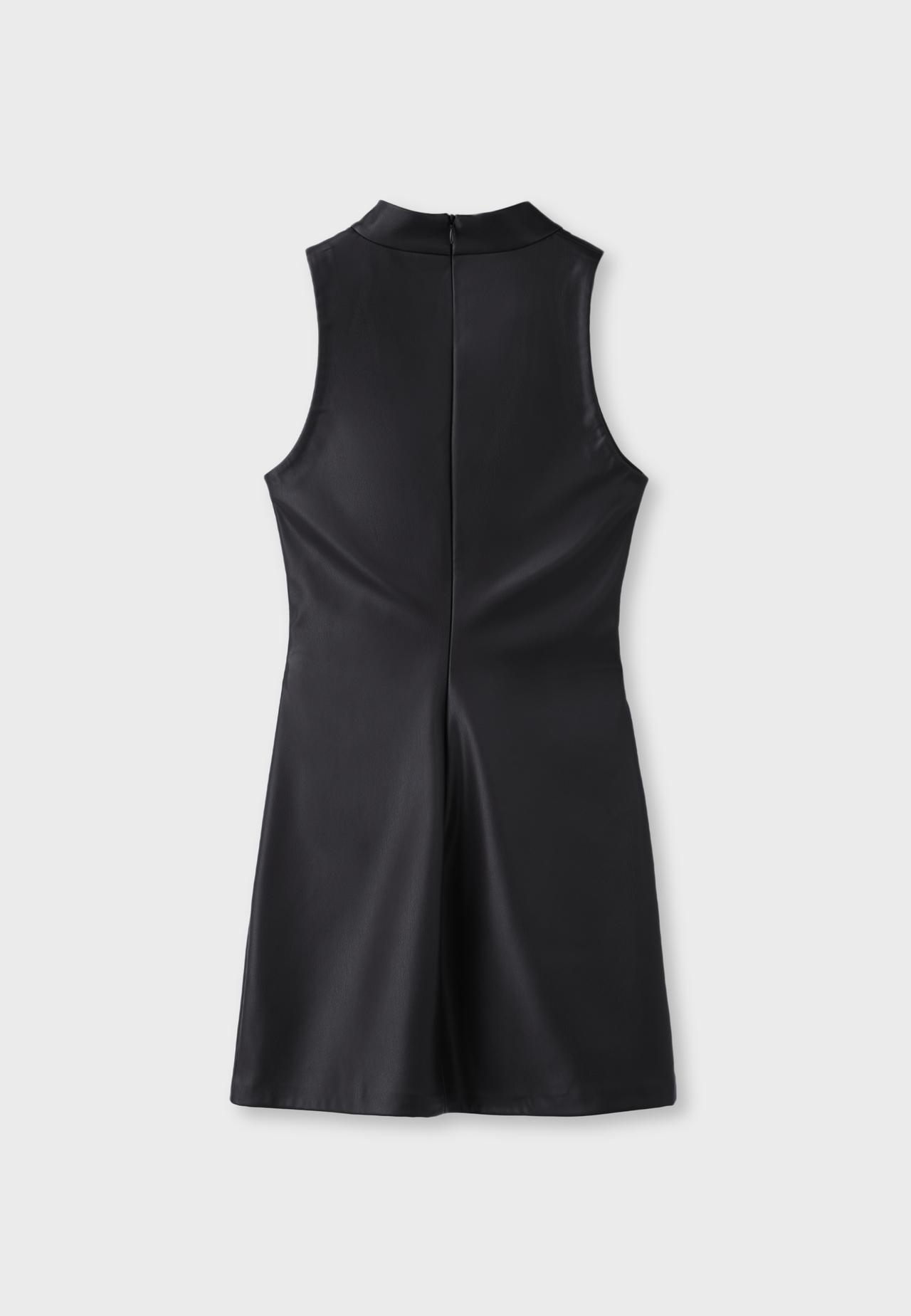 Short leather effect halter dress — Black