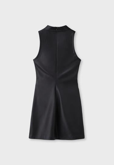 Short leather effect halter dress — Black 8
