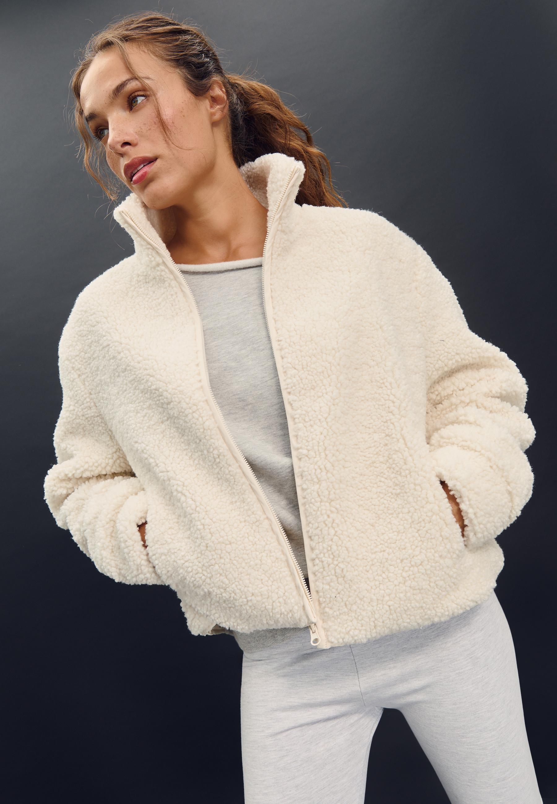 Zip-up faux shearling lined jacket — Vanilla