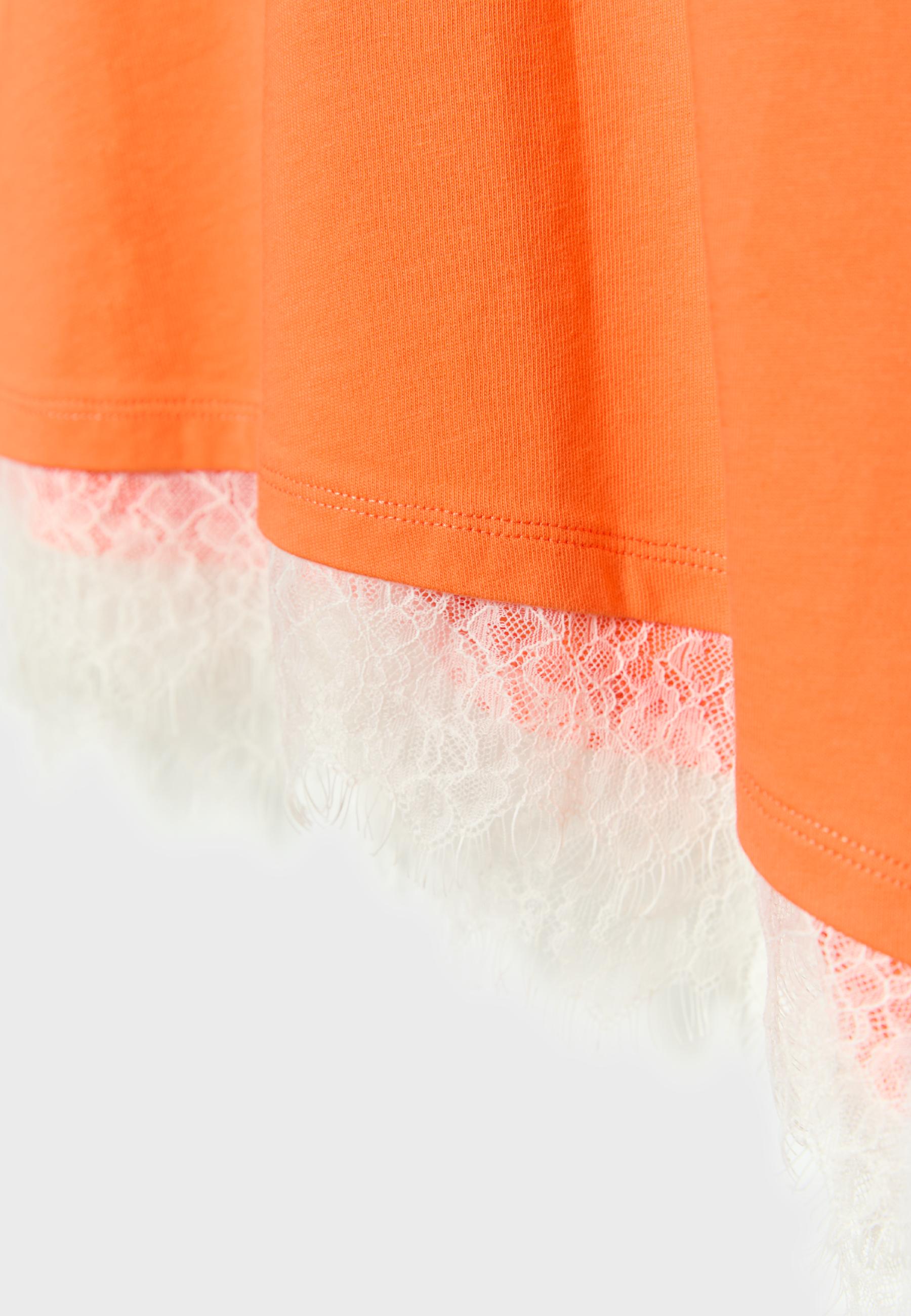 Lace hem short sleeve T-shirt — Orange
