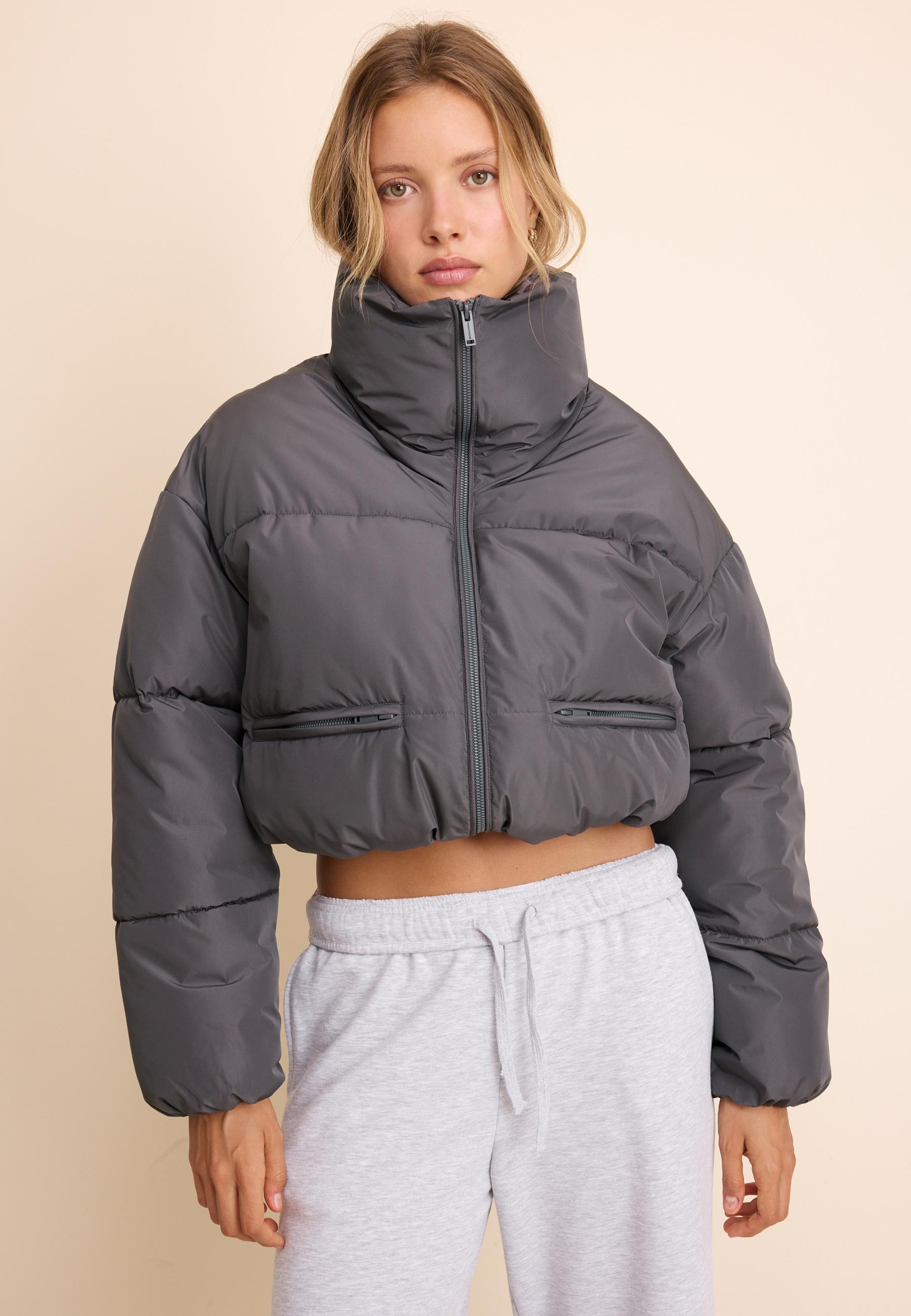 Basic hooded puffer jacket — Dark grey