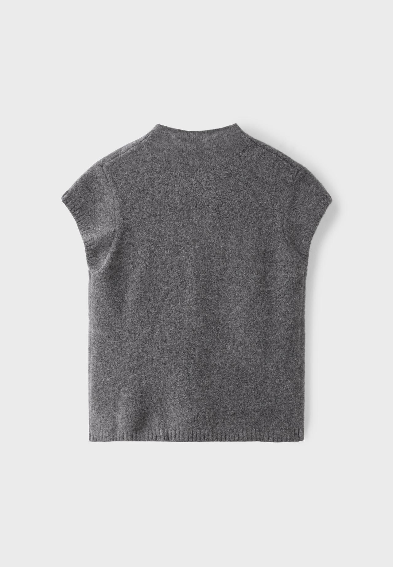 Short sleeve stand collar knit jumper — Dark grey