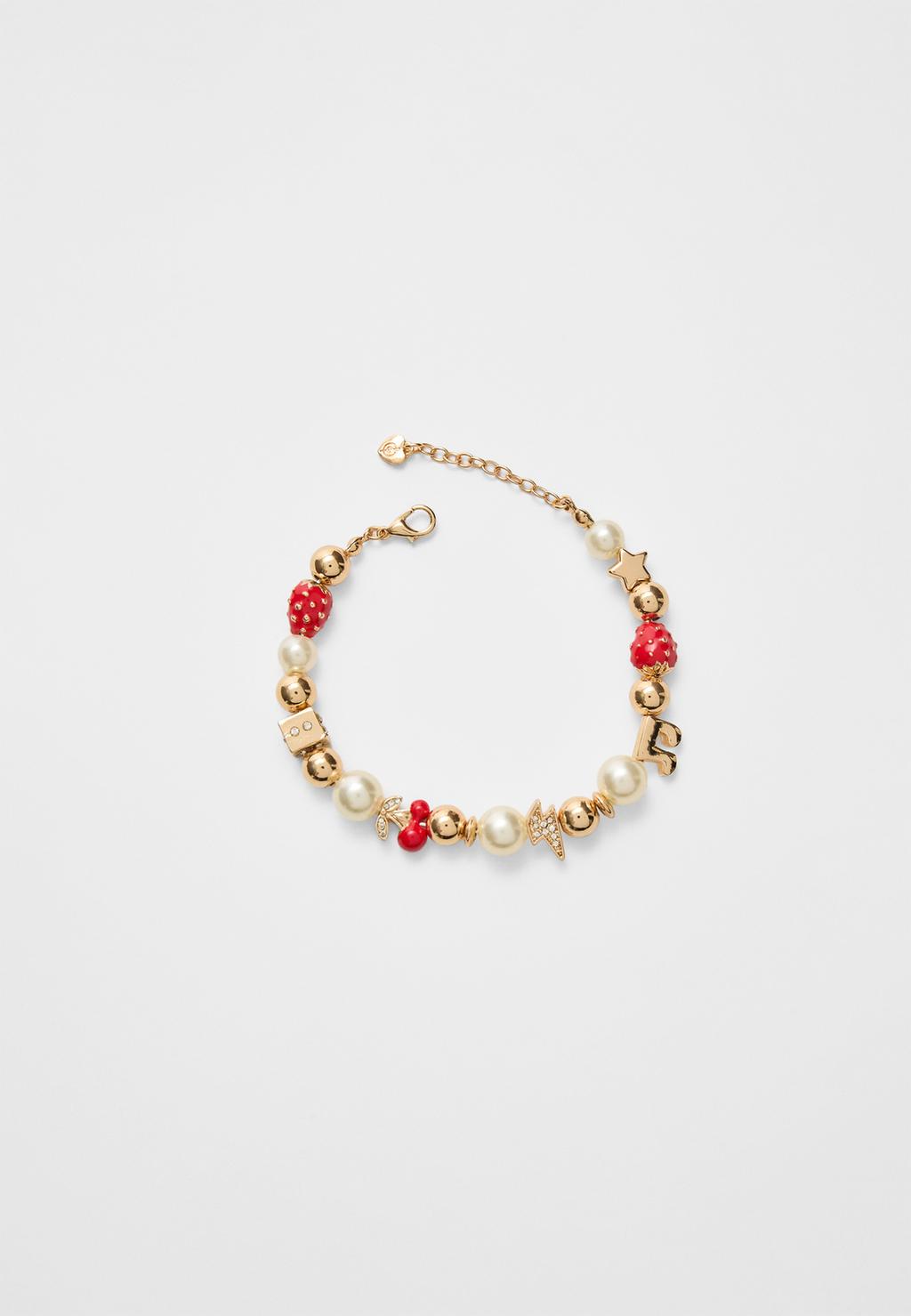 Strawberry and faux pearl bracelet