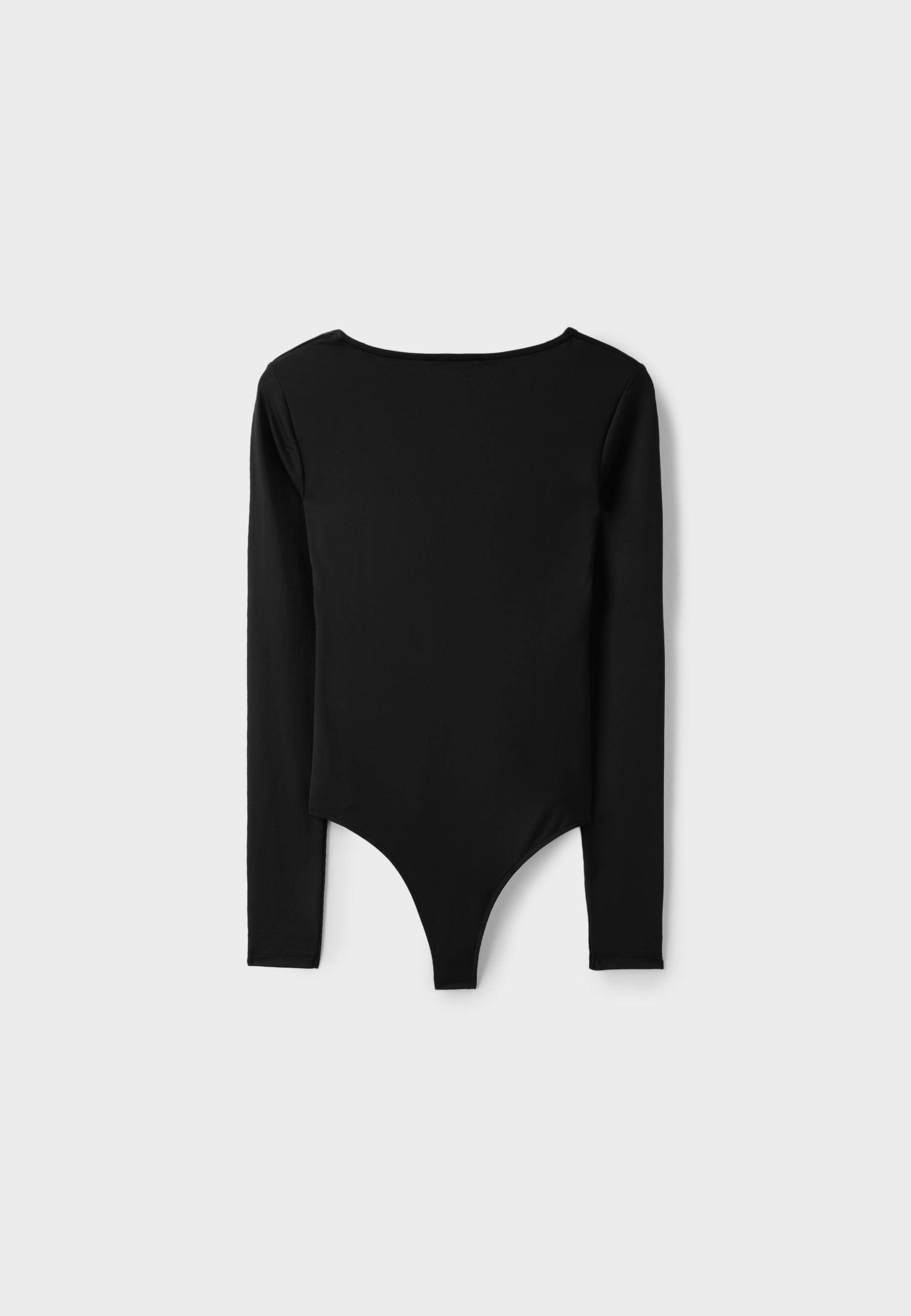 V-neck bodysuit with under-bust gathering — Black