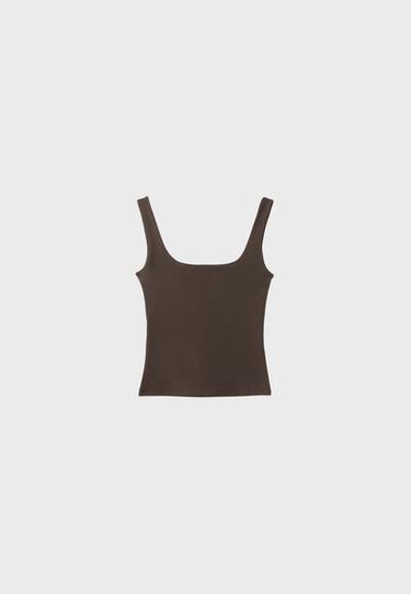 Wide strap vest top — Brown 7