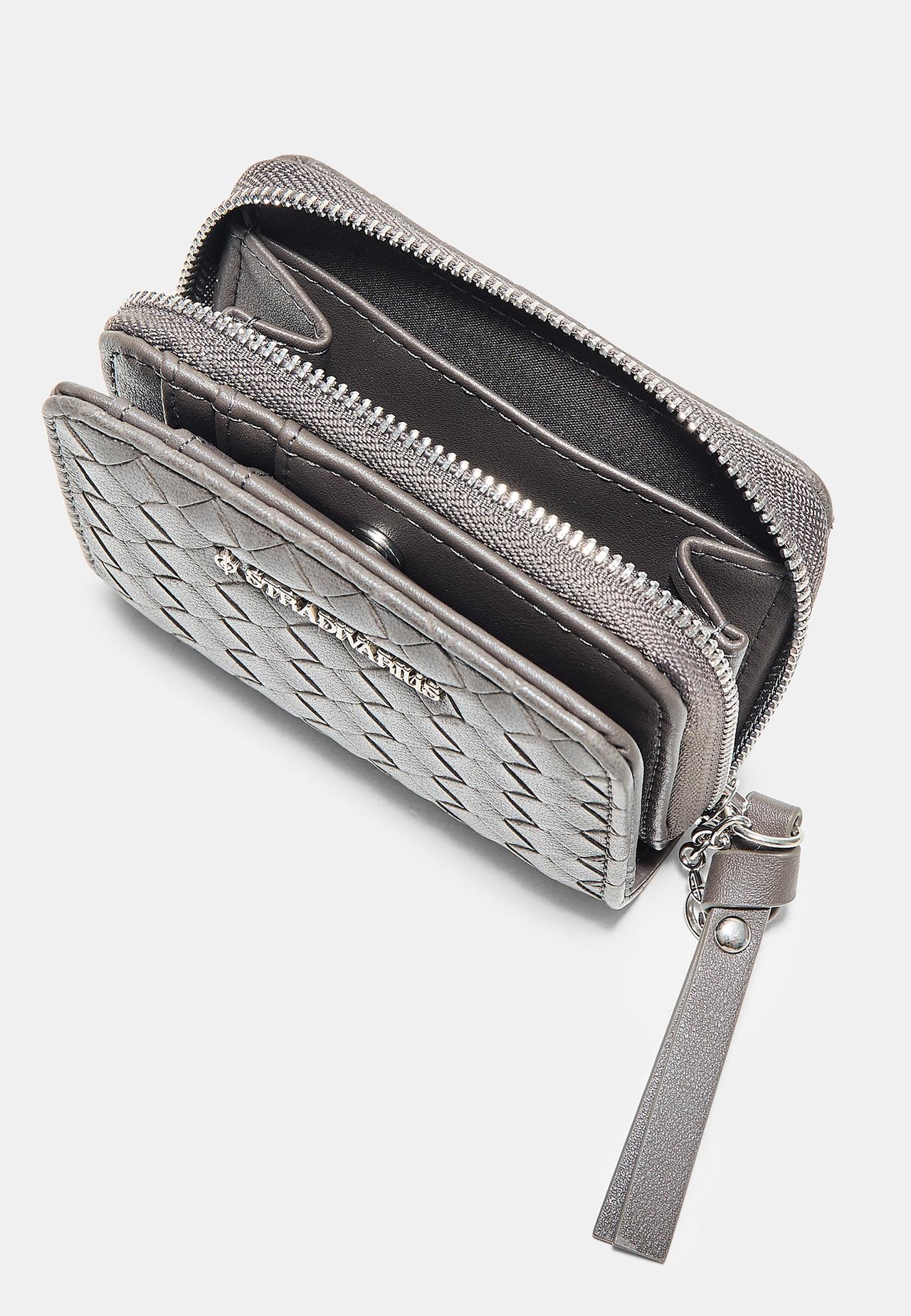 Braided effect card holder purse — Dark grey