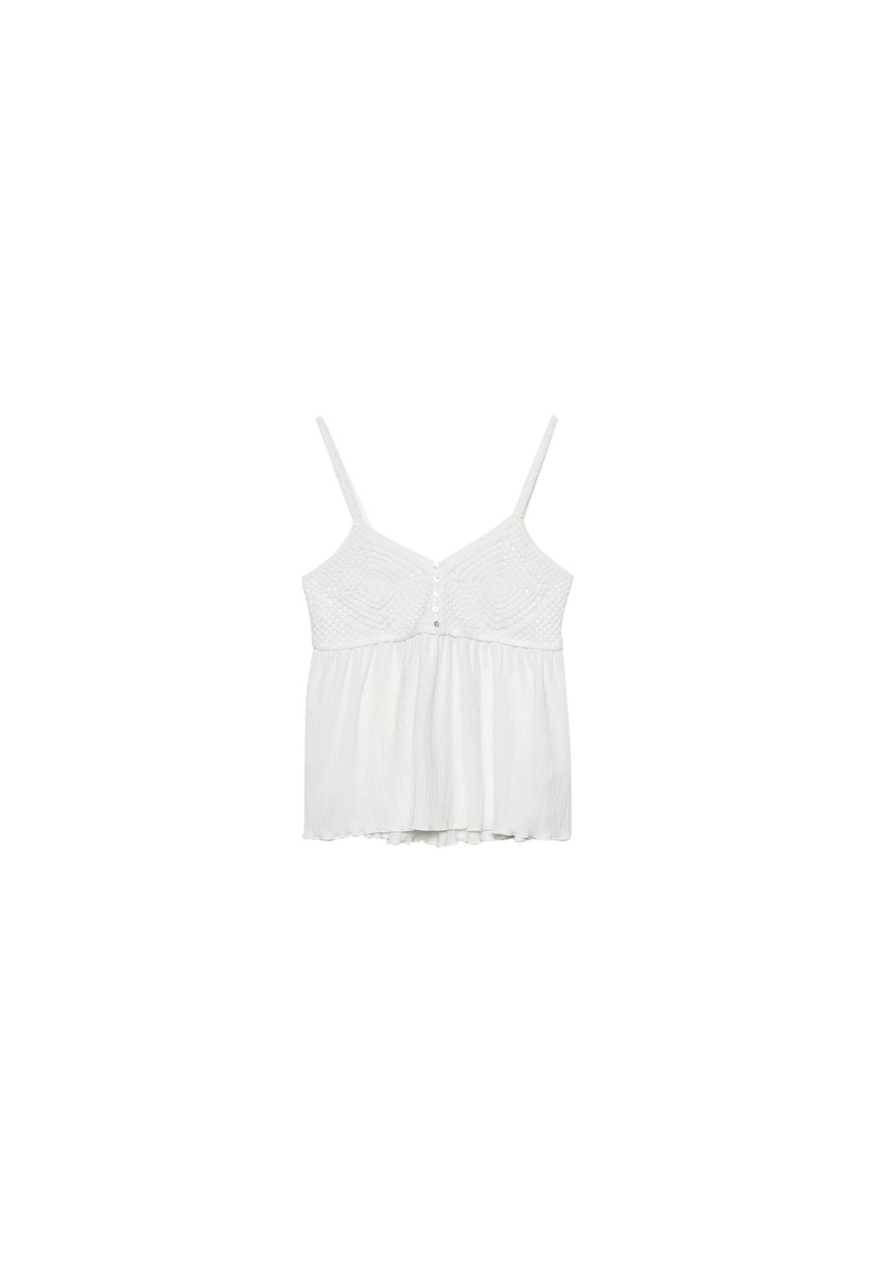 Ruffled crochet top — White