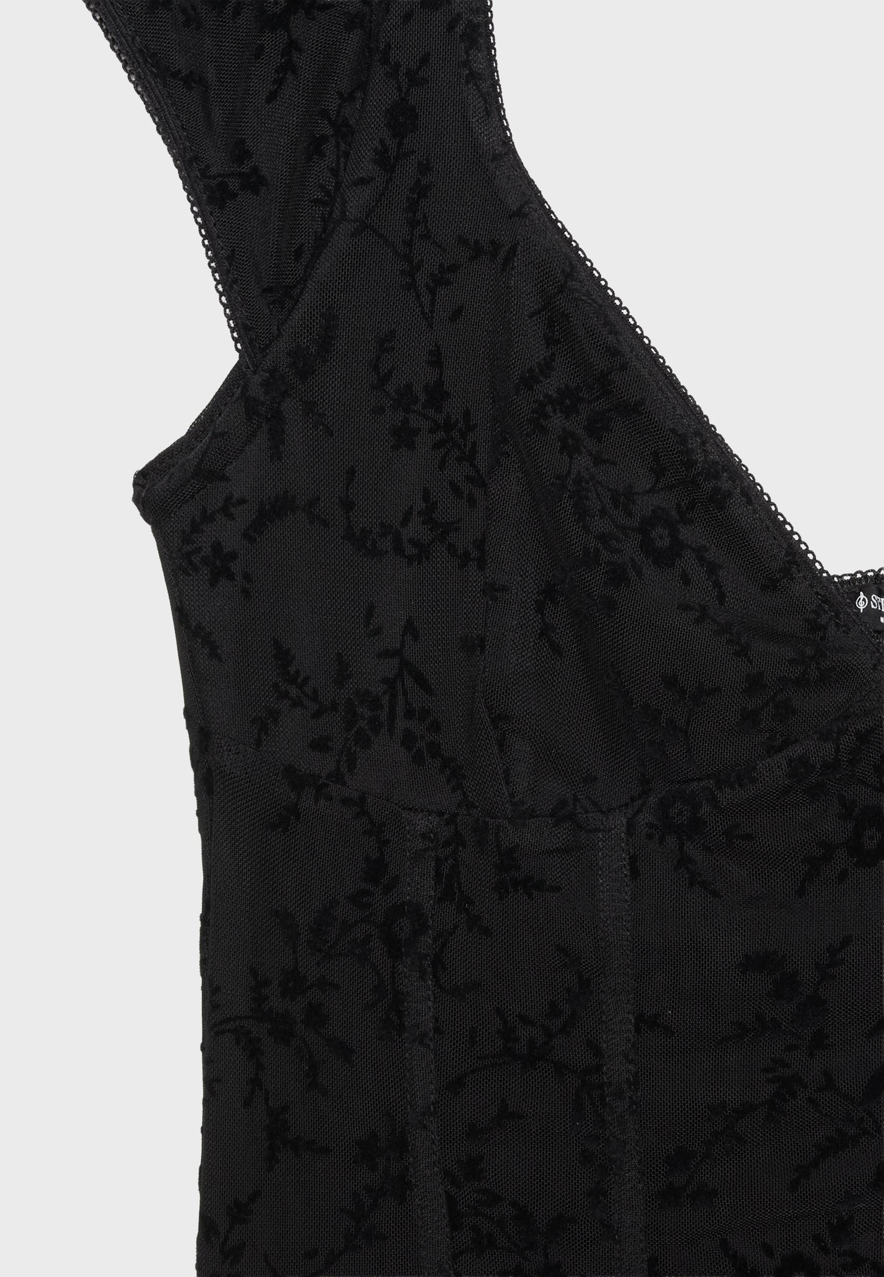 Flocked bodice top — Black