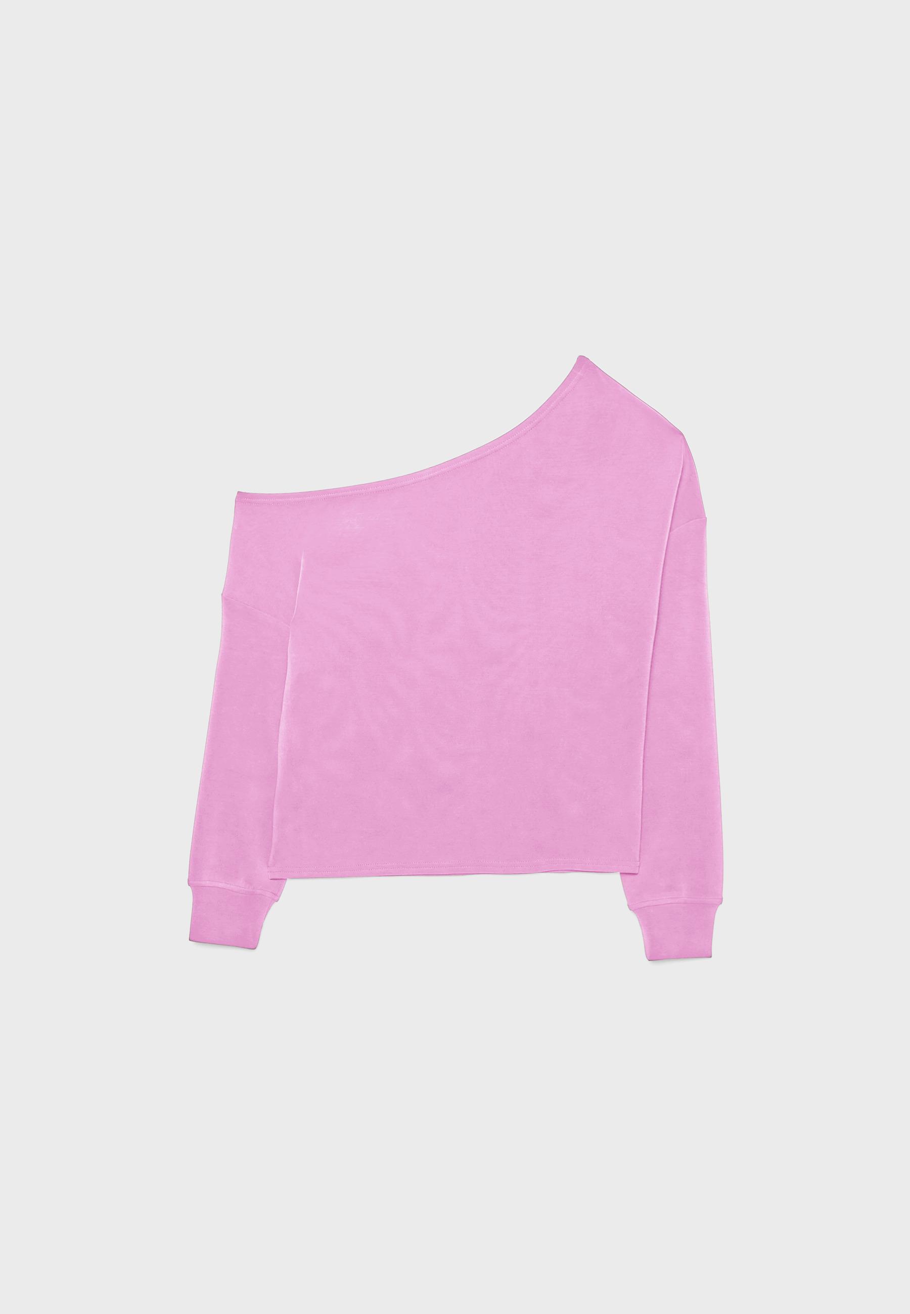 Soft-touch off-the-shoulder sweatshirt — Bubblegum pink