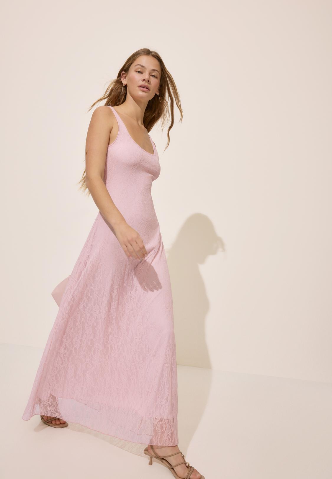 Lace-trimmed flared midi dress - Women's fashion | Stradivarius Saudi Arabia