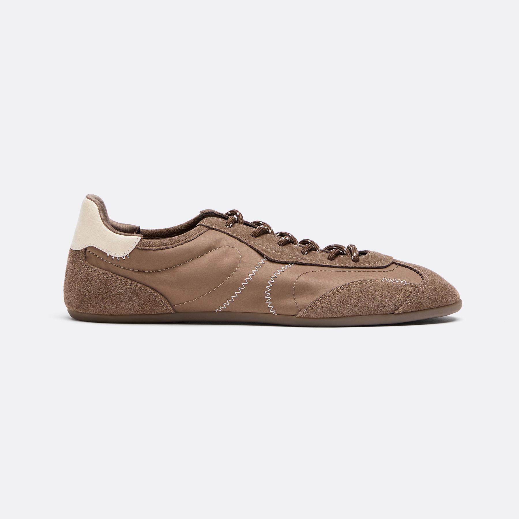 Lace-up leather detail sneakerinas — BROWN
