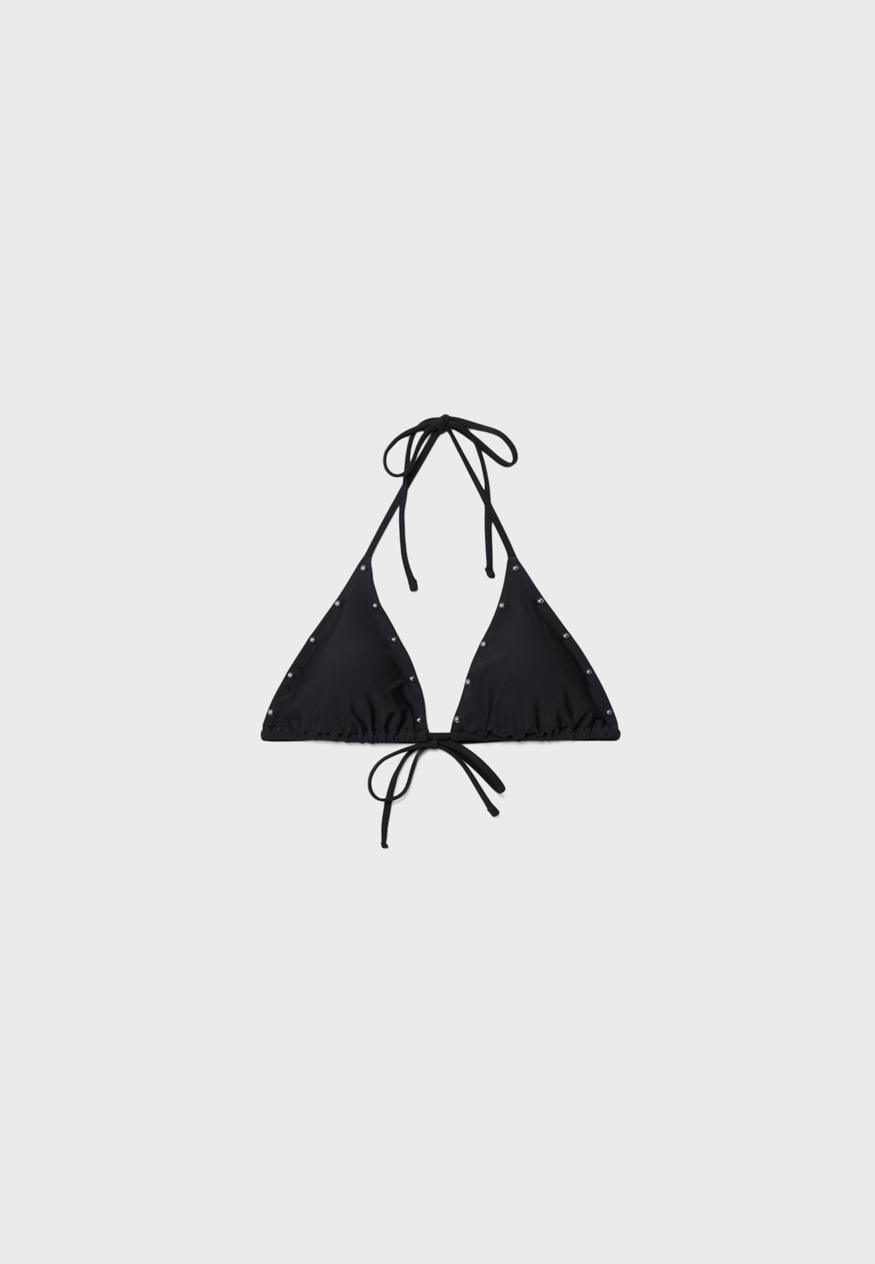 Studded triangle bikini top — Black
