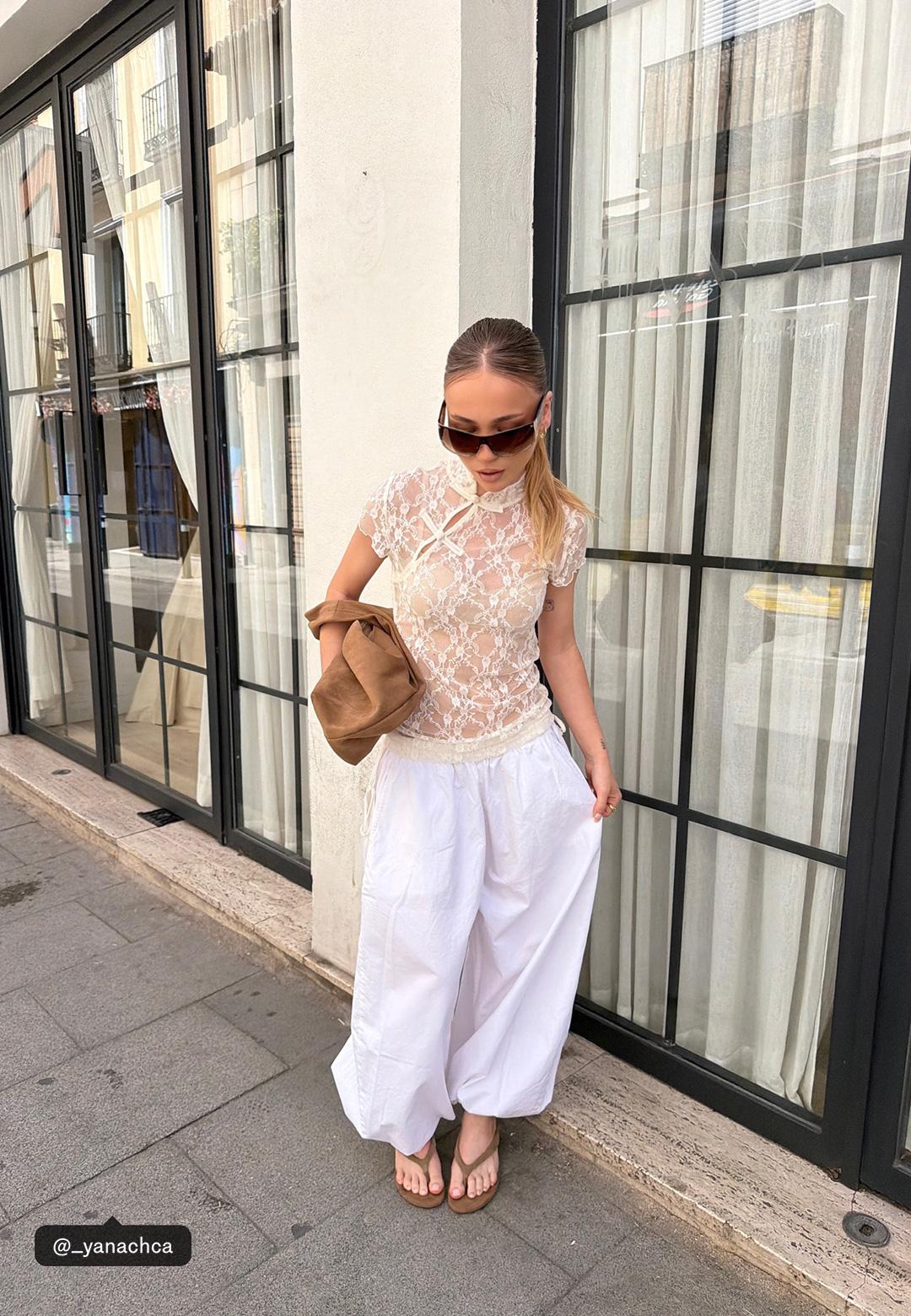 Short sleeve lace T-shirt — Ecru