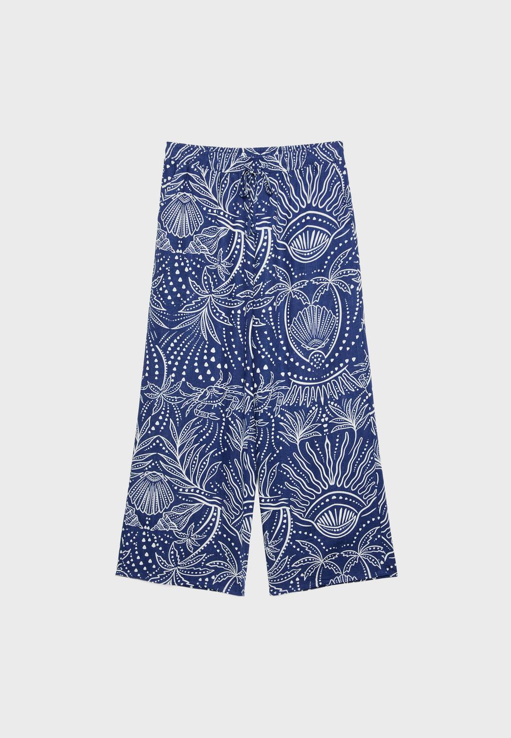 Flowing printed linen blend culottes