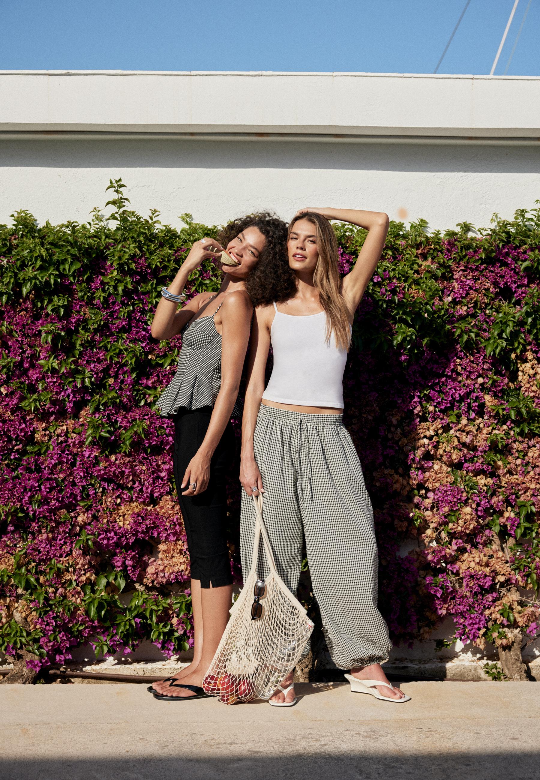 Check balloon trousers — Ecru