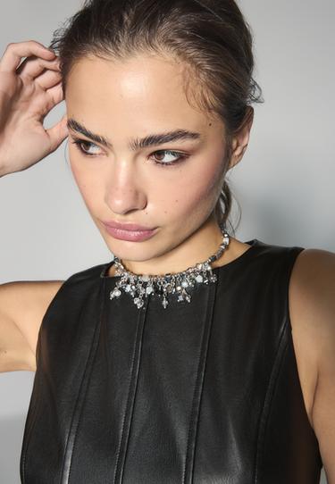 Rigid beaded choker necklace — Grey 4