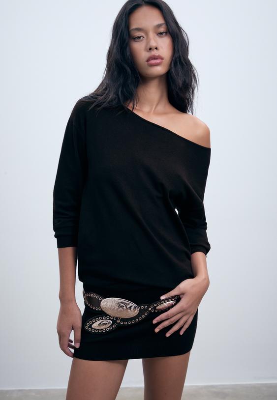 vestido corto punto cuello barco