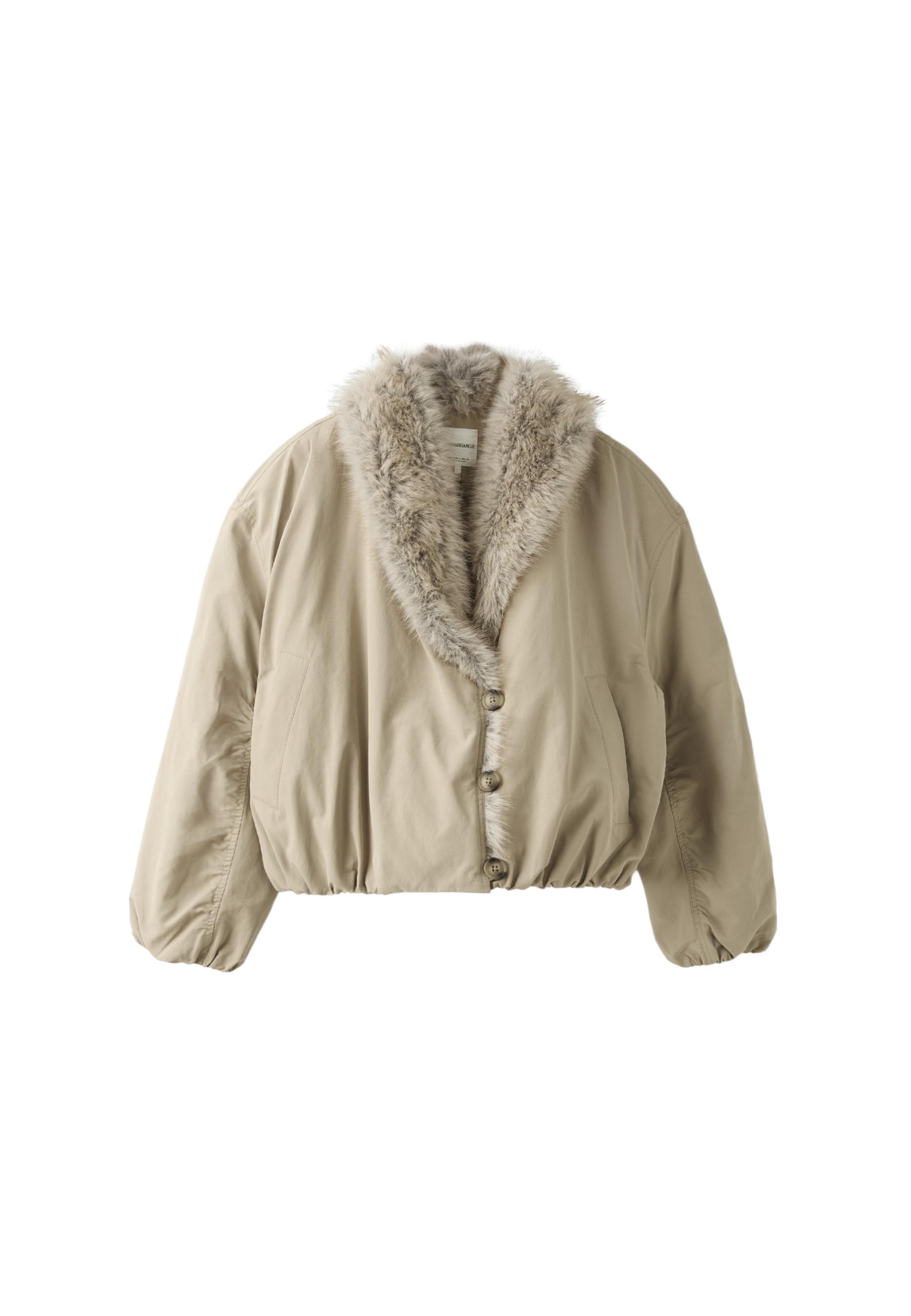 Padded jacket with faux fur collar — Beige