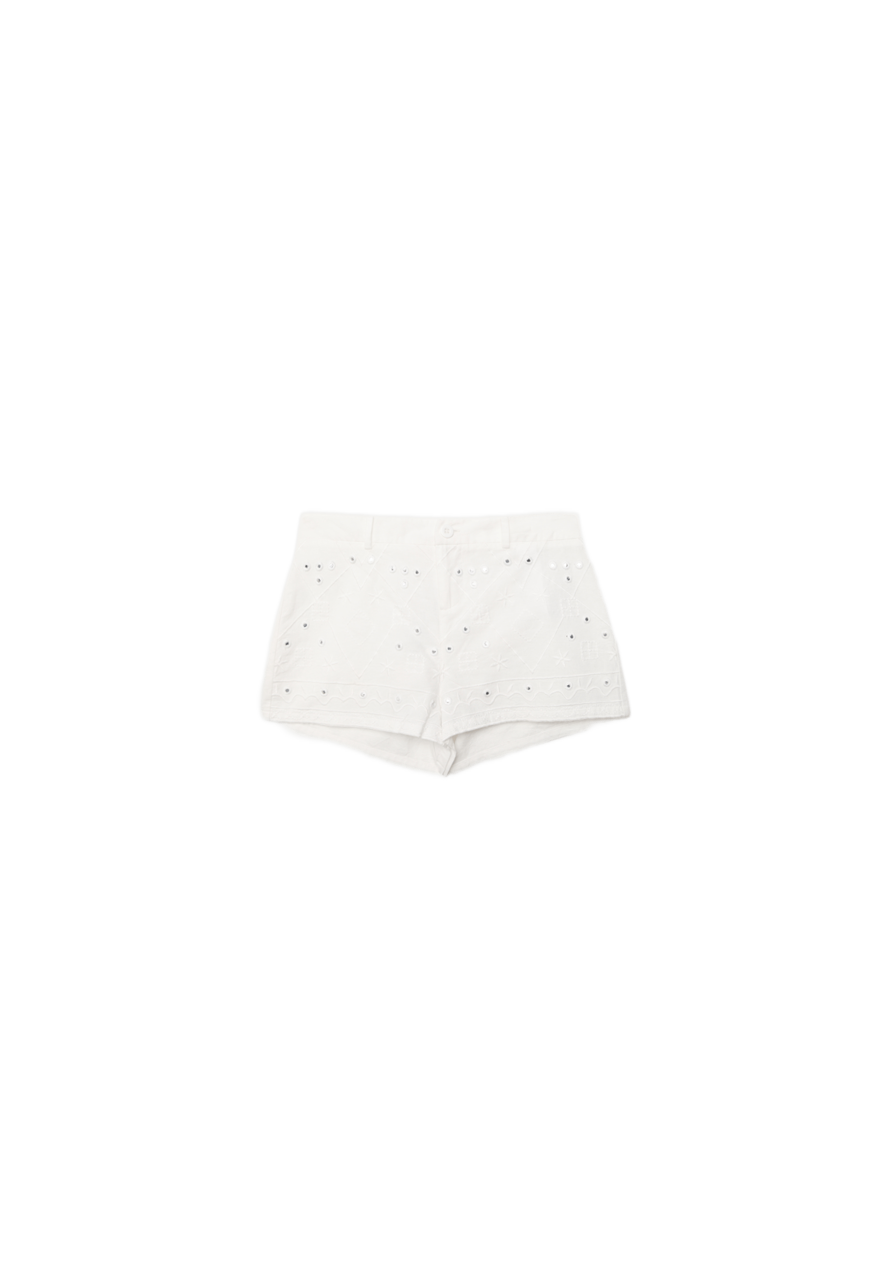Embroidered mini shorts — Ecru
