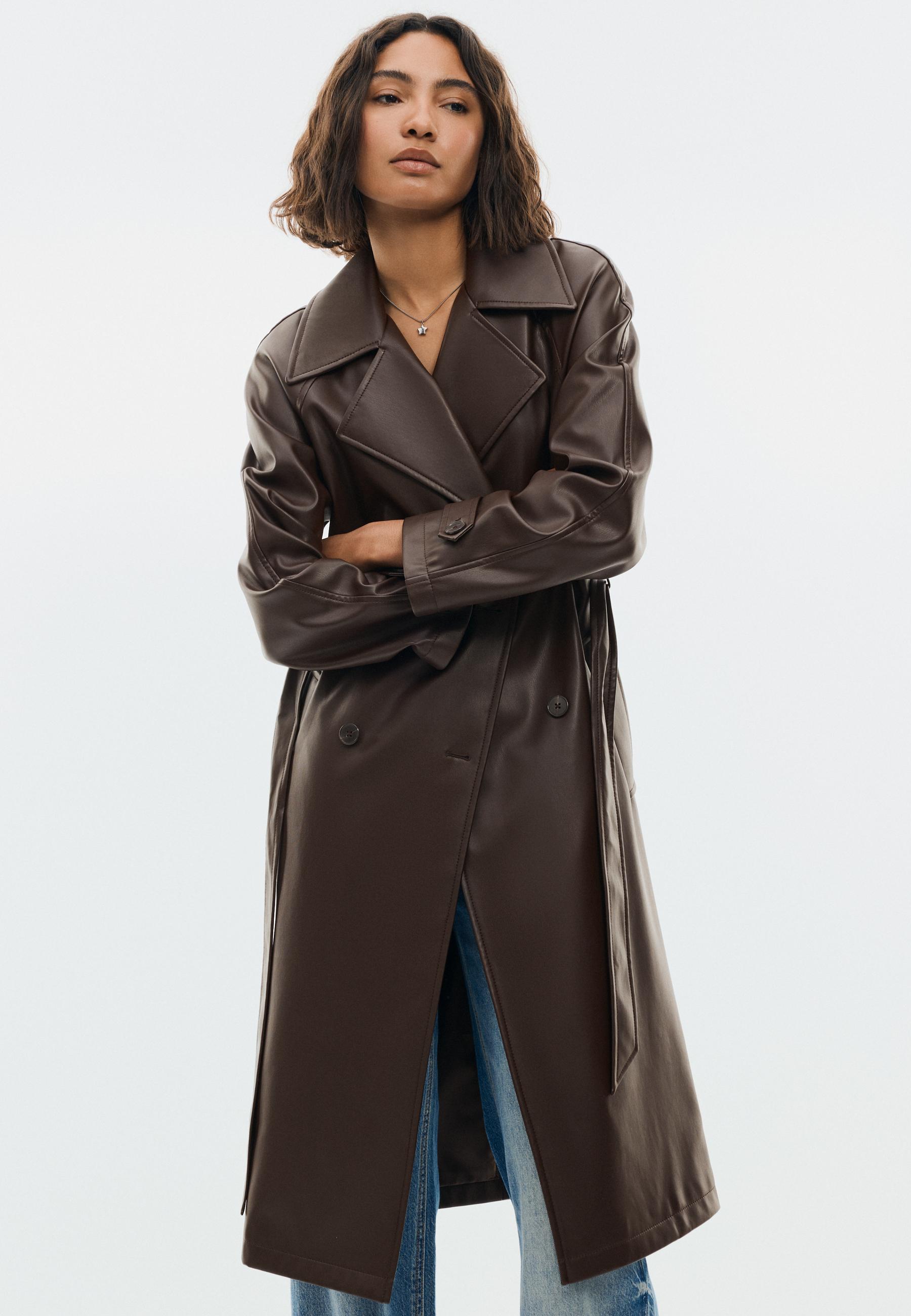 Long faux leather trench coat — Brown
