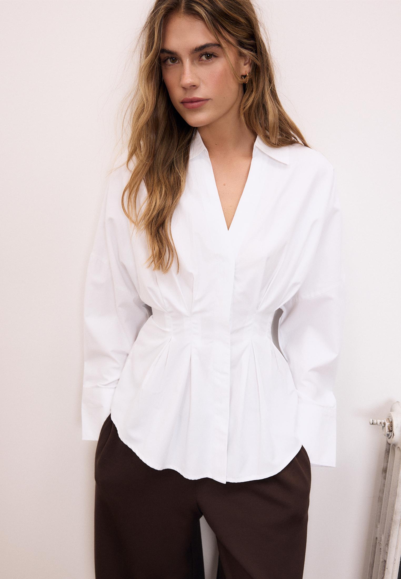 Pleated poplin shirt — White